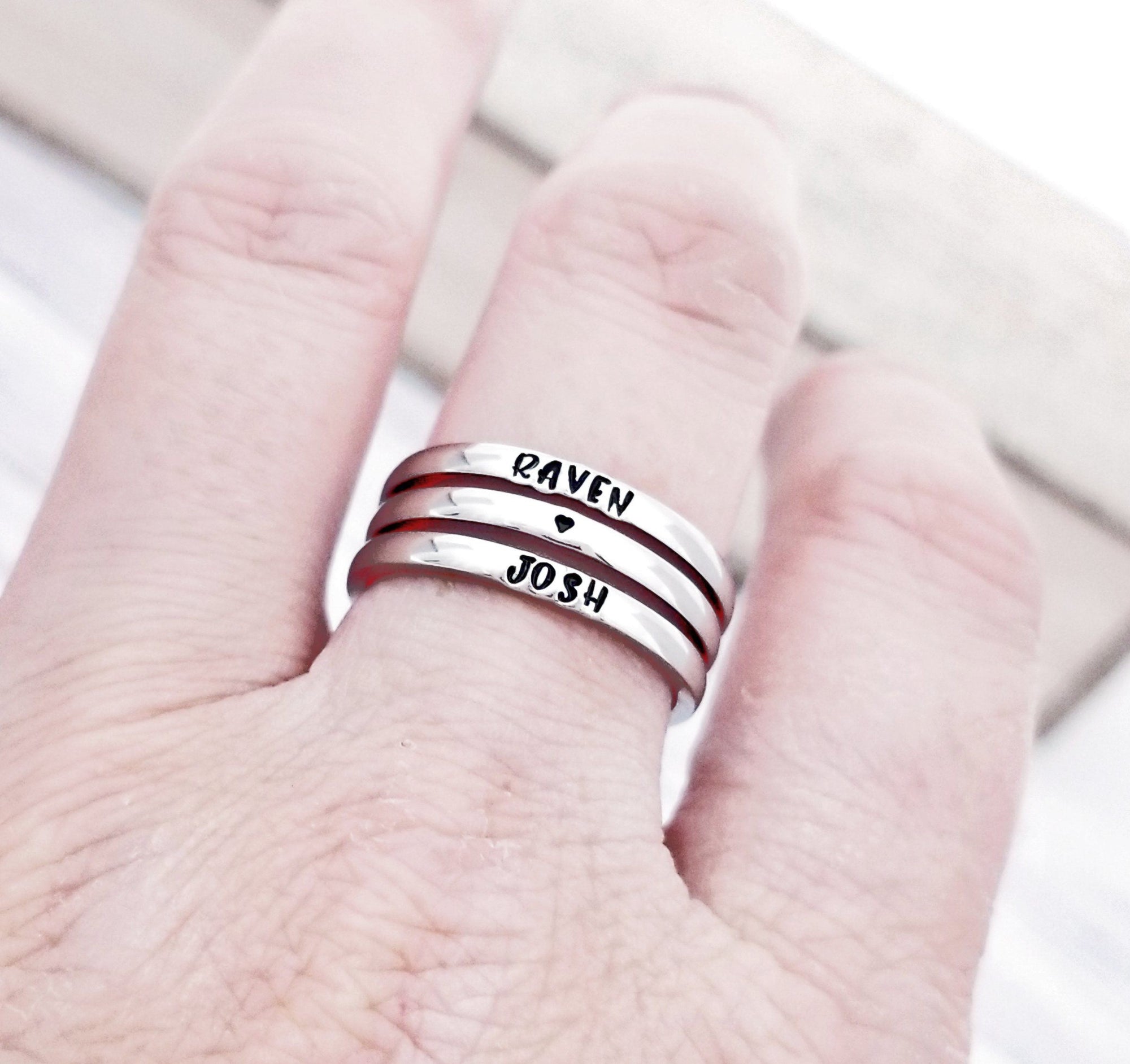 Tiny Stacking Name Rings, Custom Hand Stamped Rings, Personalized Gift, Eternity rings