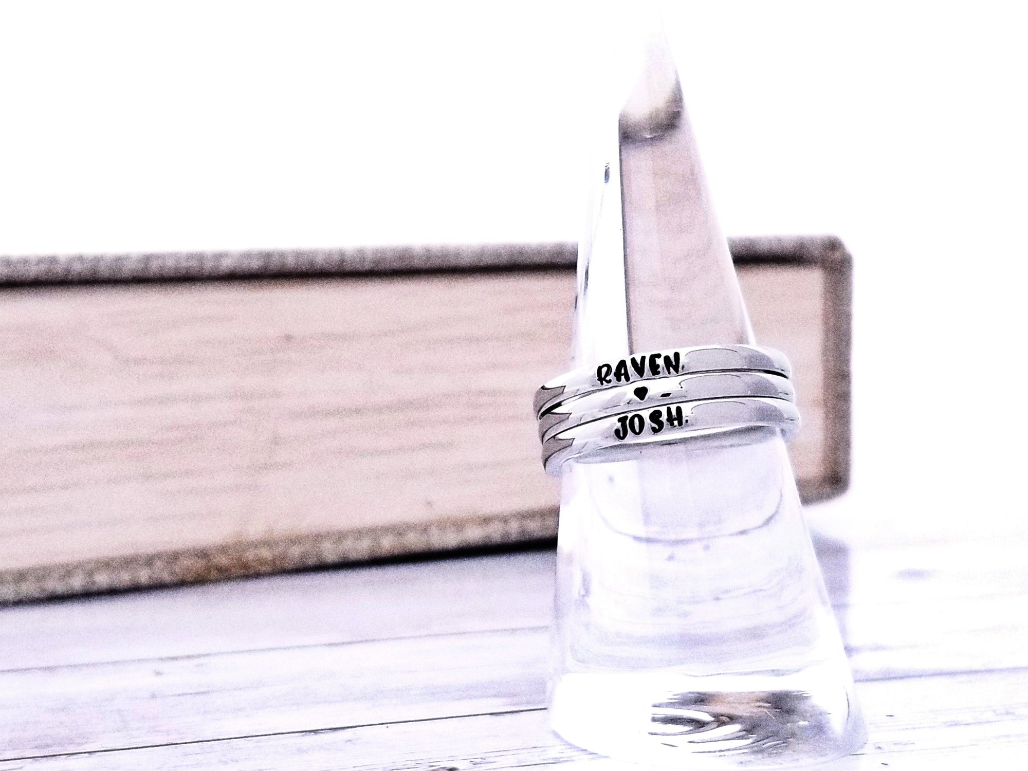 Tiny Stacking Name Rings, Custom Hand Stamped Rings, Personalized Gift, Eternity rings