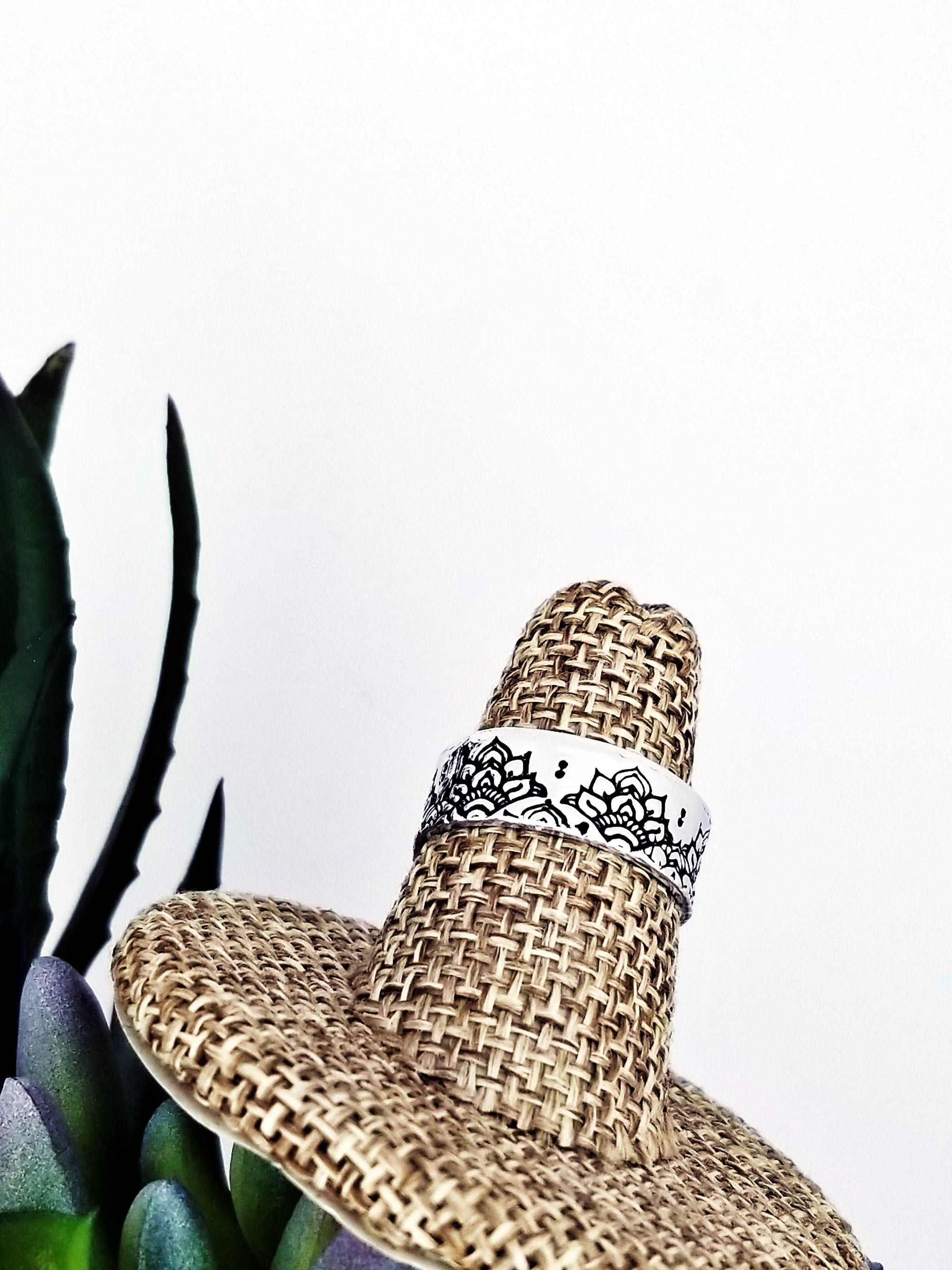 Mandala Ring, Mandala Design Personalized Jewelry, Hand Stamped Ring, Silver Personalize Ring, Custom rings, Cute Ring, Cuff Ring