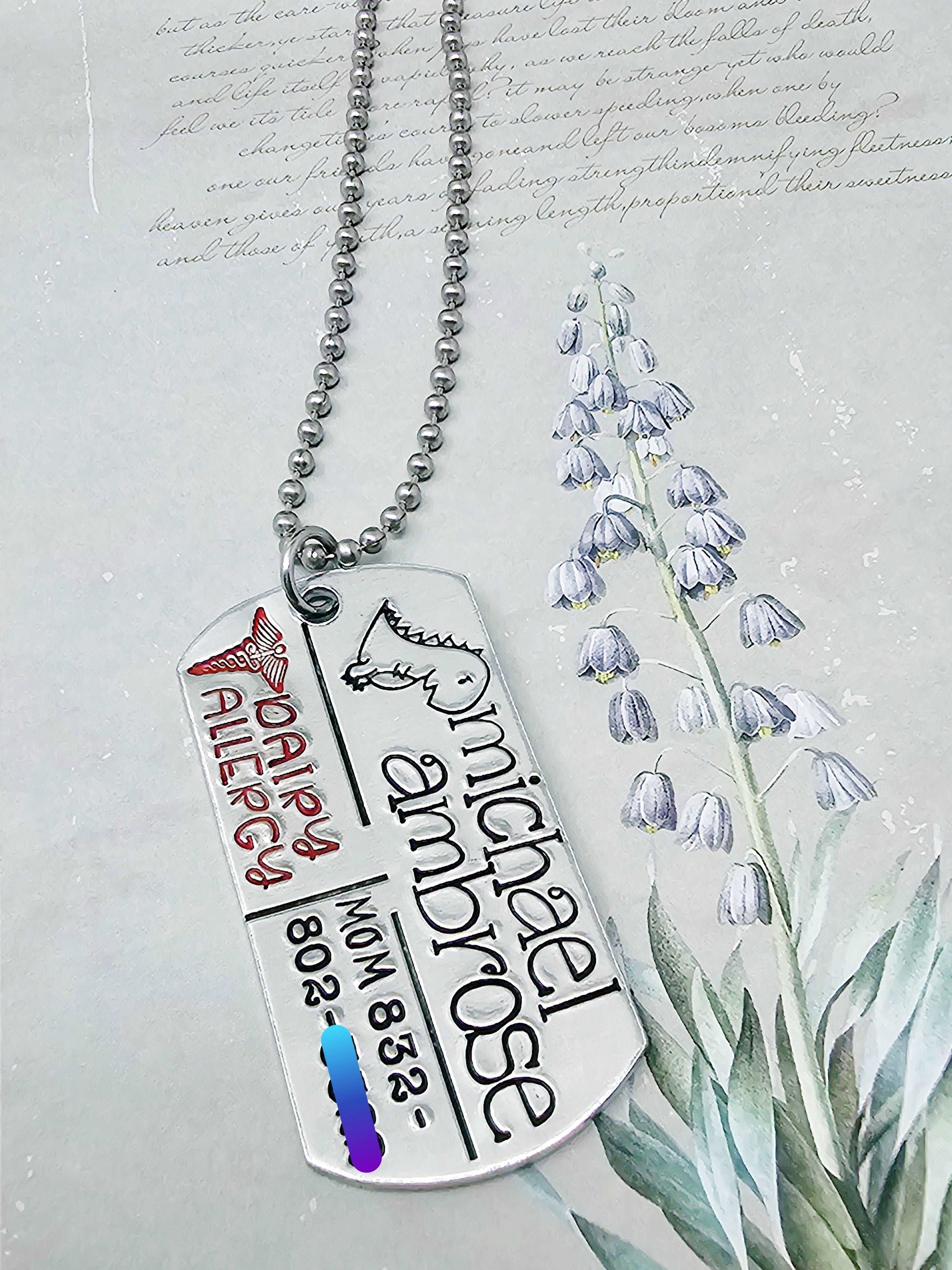 Child Allergy Necklace, Medical Alert, Allergies Warning, ID Necklace for kids going to school, Kids Allergy, Peanut Allergy