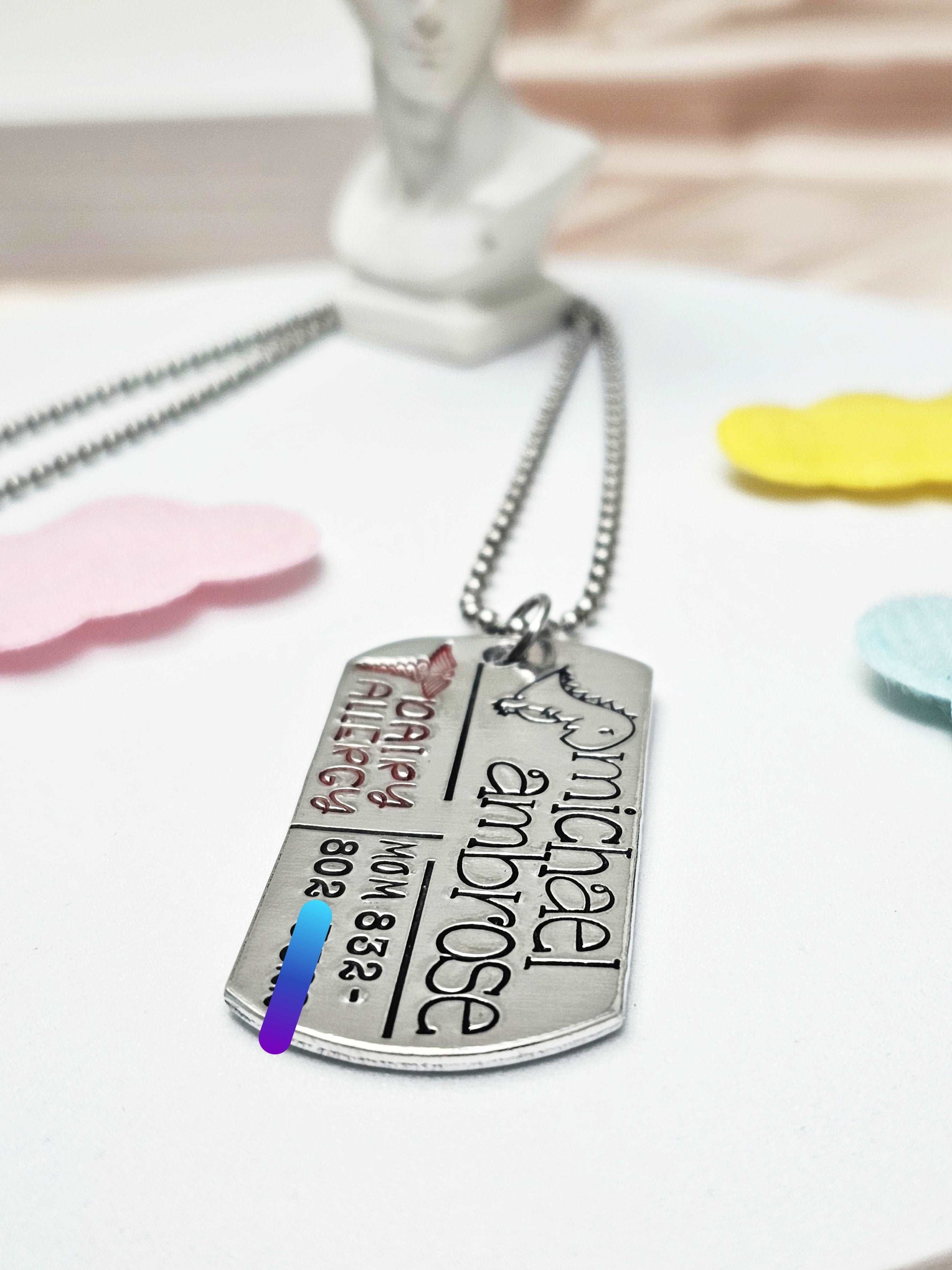 Child Allergy Necklace, Medical Alert, Allergies Warning, ID Necklace for kids going to school, Kids Allergy, Peanut Allergy