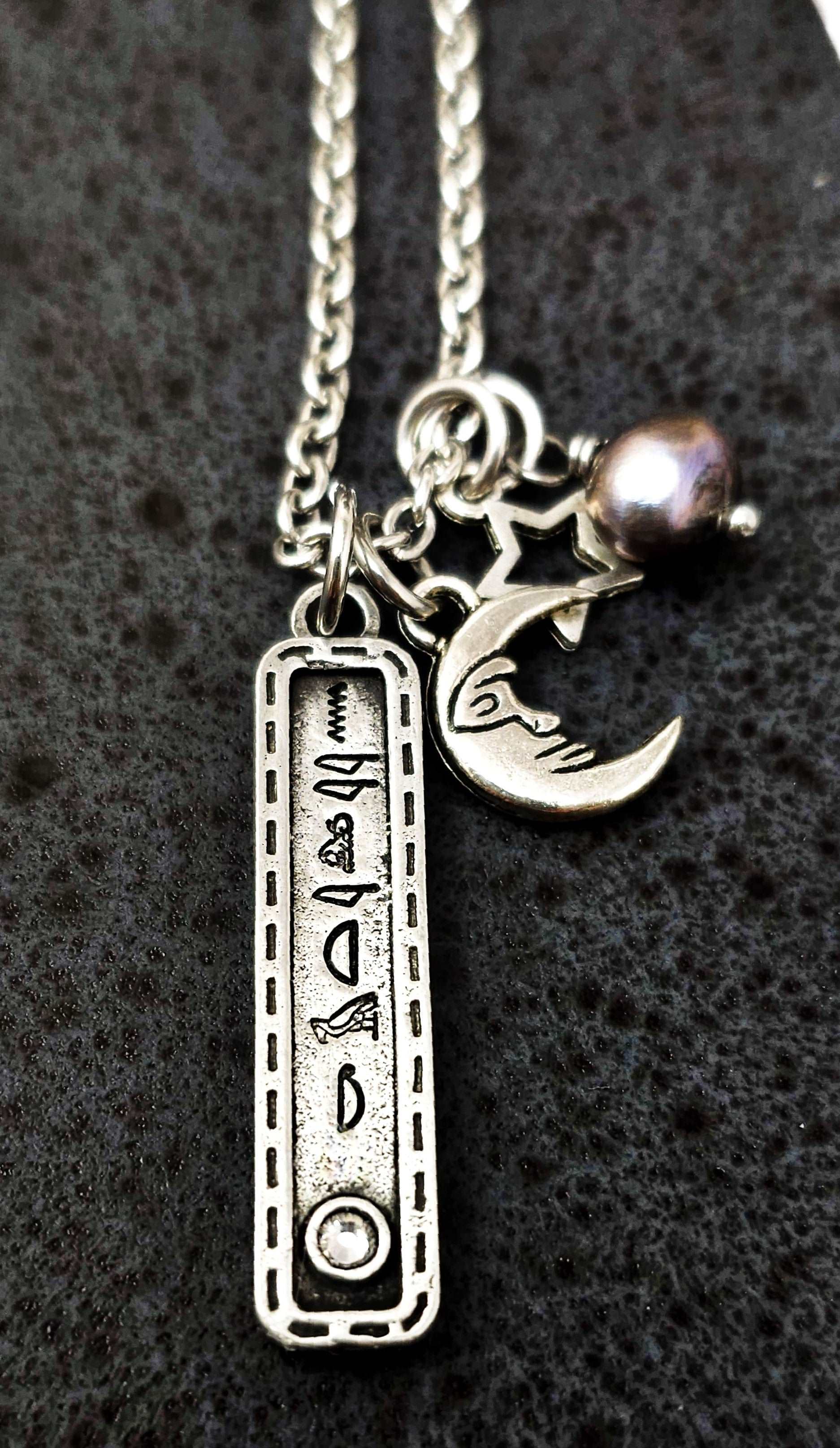 Heiroglyph Necklace, Egyptian Name Necklace, Egyptian Hieroglyphics Jewelry, Custom Hand Stamped Jewelry, Pewter Necklace
