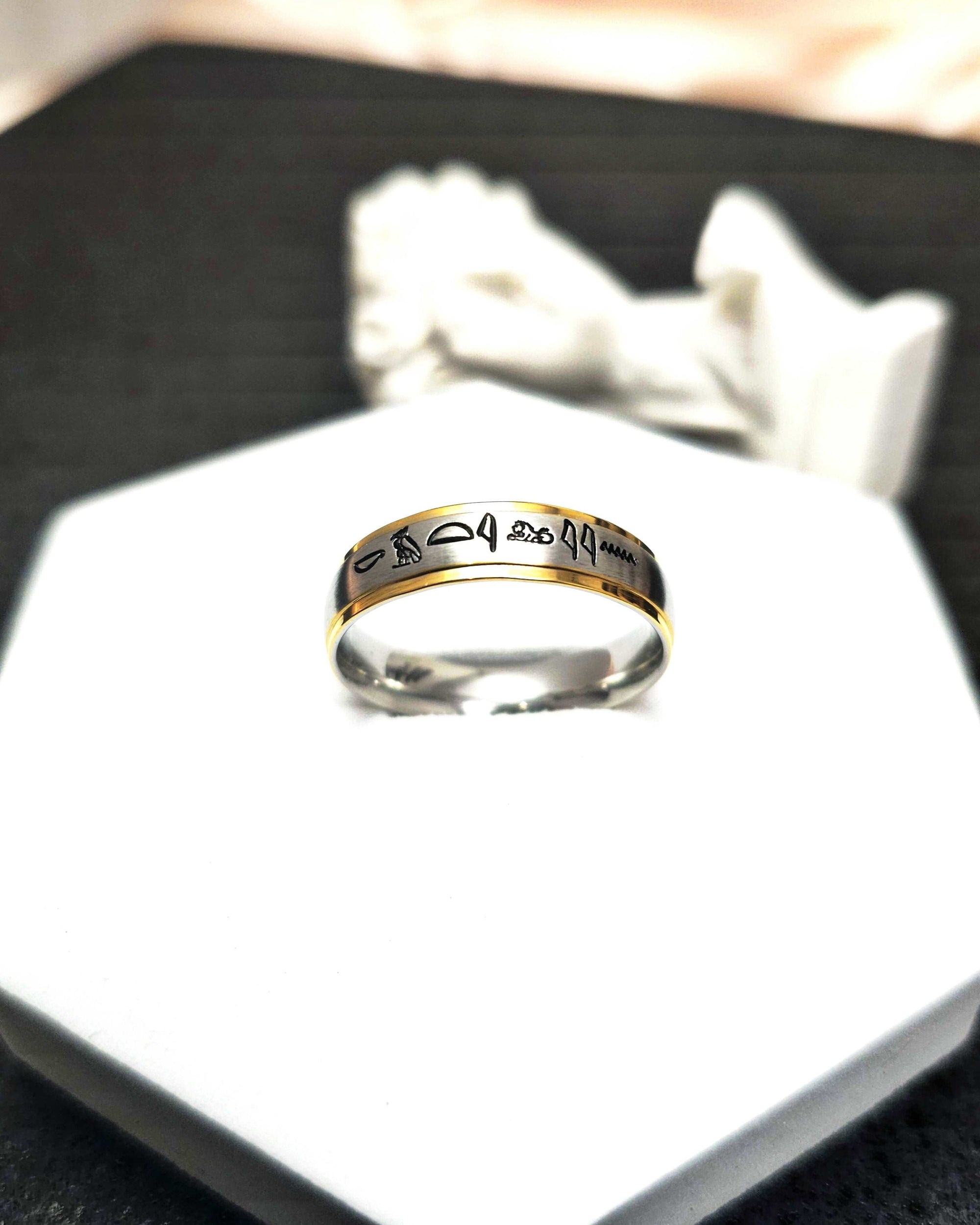 Heiroglyph Ring, Egyptian Name Ring, Egyptian Hieroglyphics Jewelry, Custom Hand Stamped Rings, Stainless Ring, Gifts for her, Gift for him