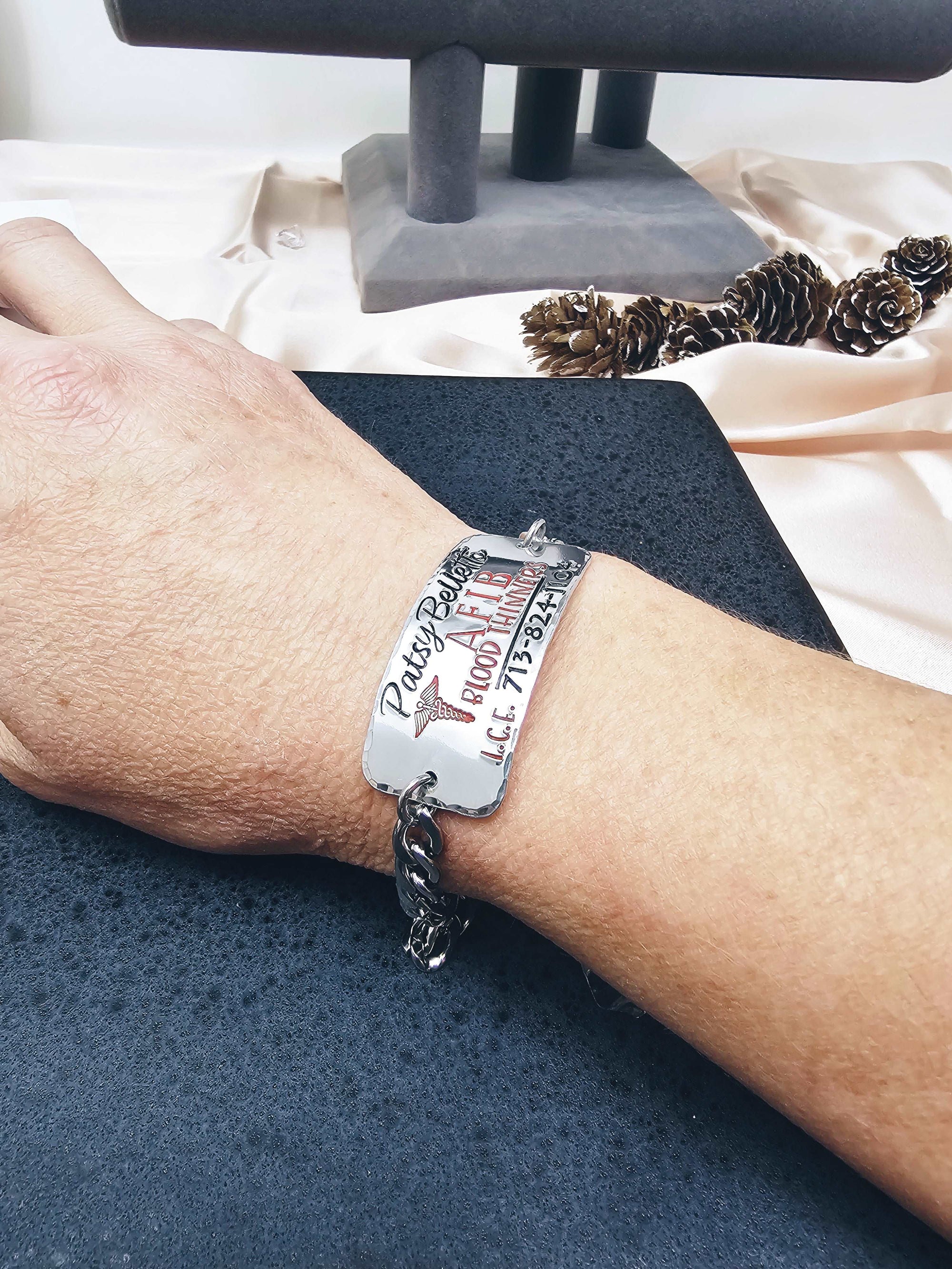 AFIB Alert, Blood Thinners, Medical Cuff Bracelet, Medical Alert ID, Medical Alert Bracelet, ICE Bracelet, Emergency Jewelry