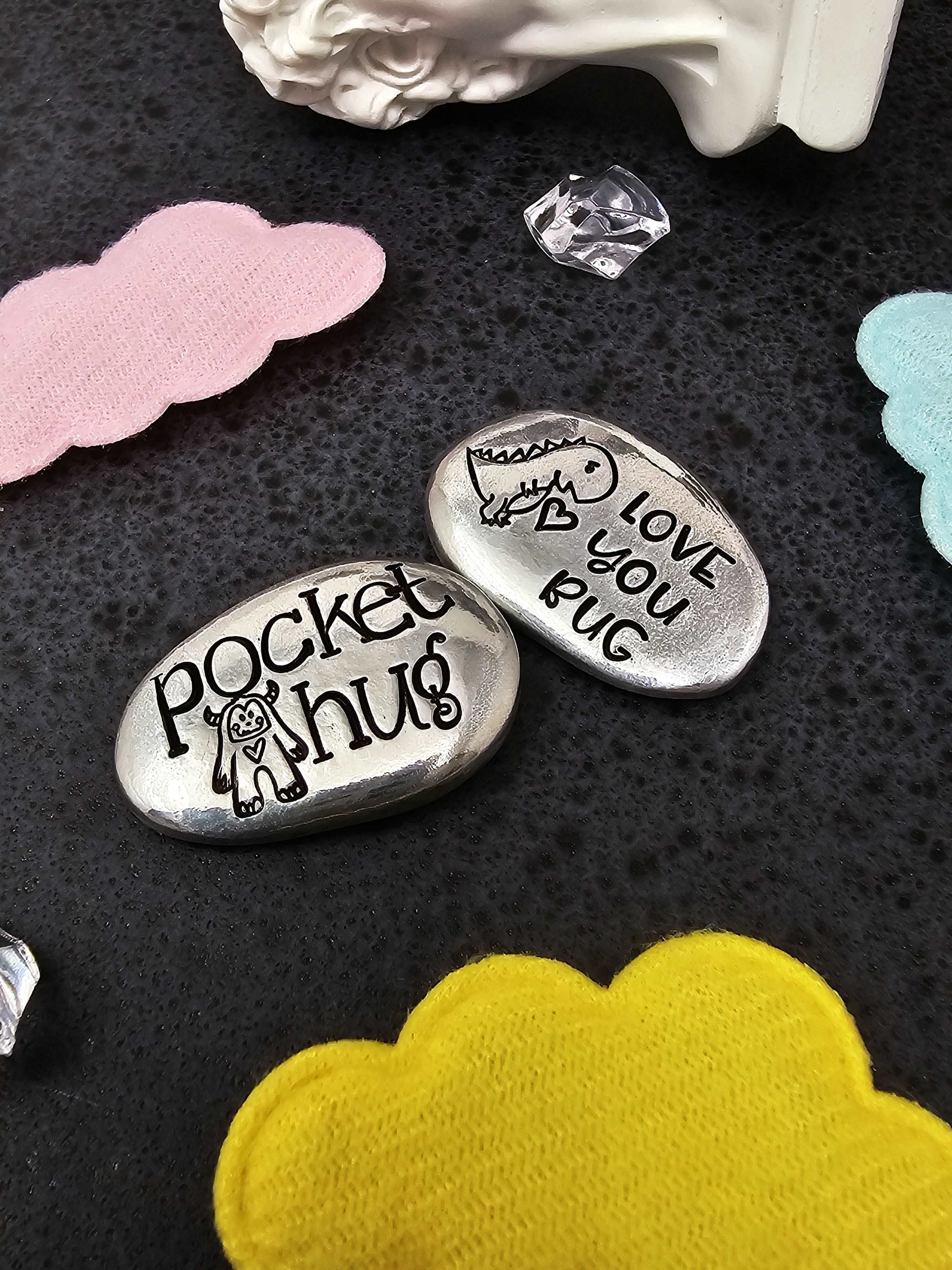 Breast Cancer Pocket Hug, Custom Stone, Pocket Pebbles, Chemo Token, Hand Stamped Worry Stone, Pewter Pocket Pebble, Strength Stone, Affirmations Token