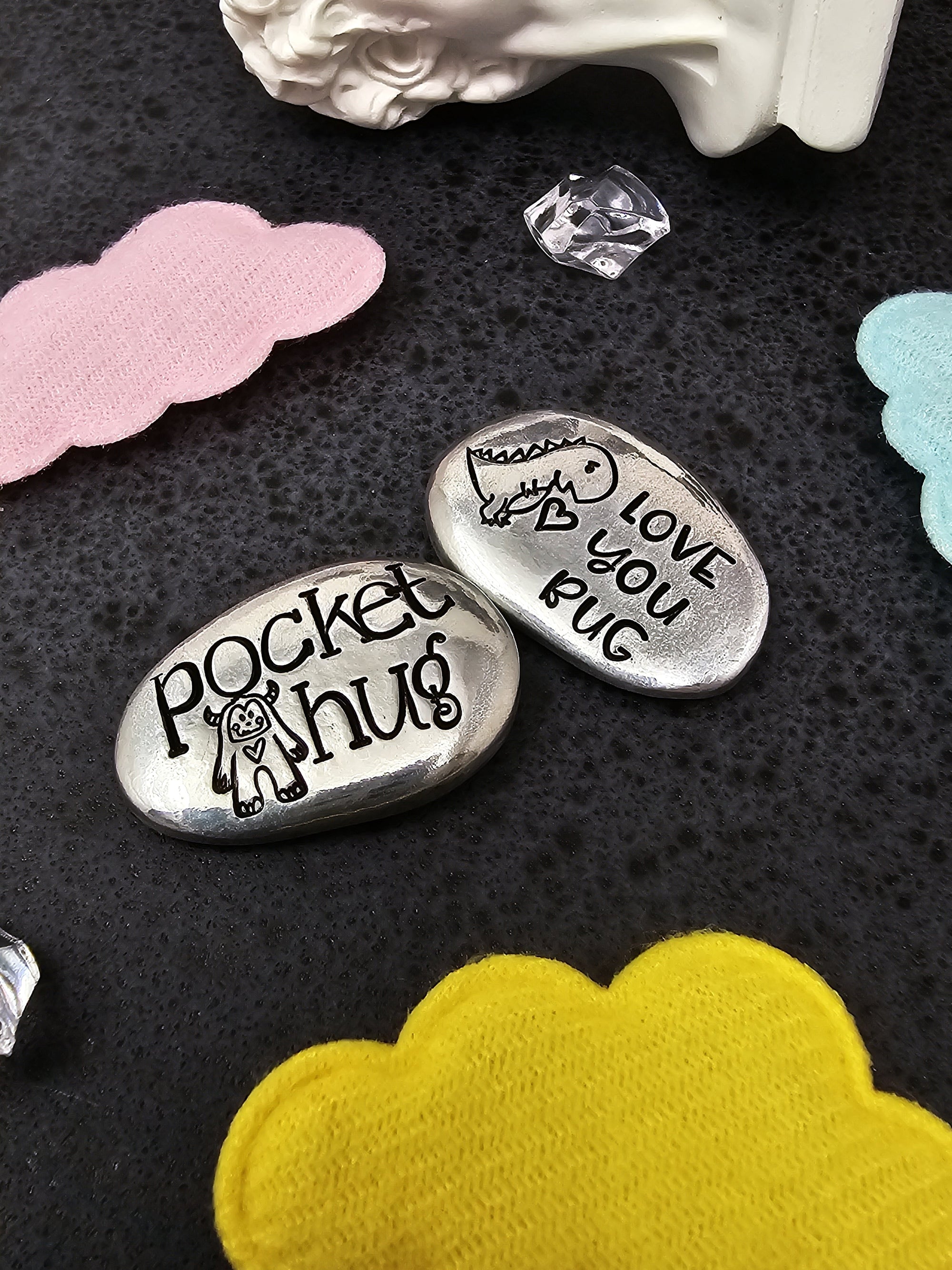 Pocket Hug, Custom Stone, Pocket Pebbles, Back To School Love Token, Hand Stamped Worry Stone, Pewter Pocket Pebble, Strength Stone, Affirmations Token