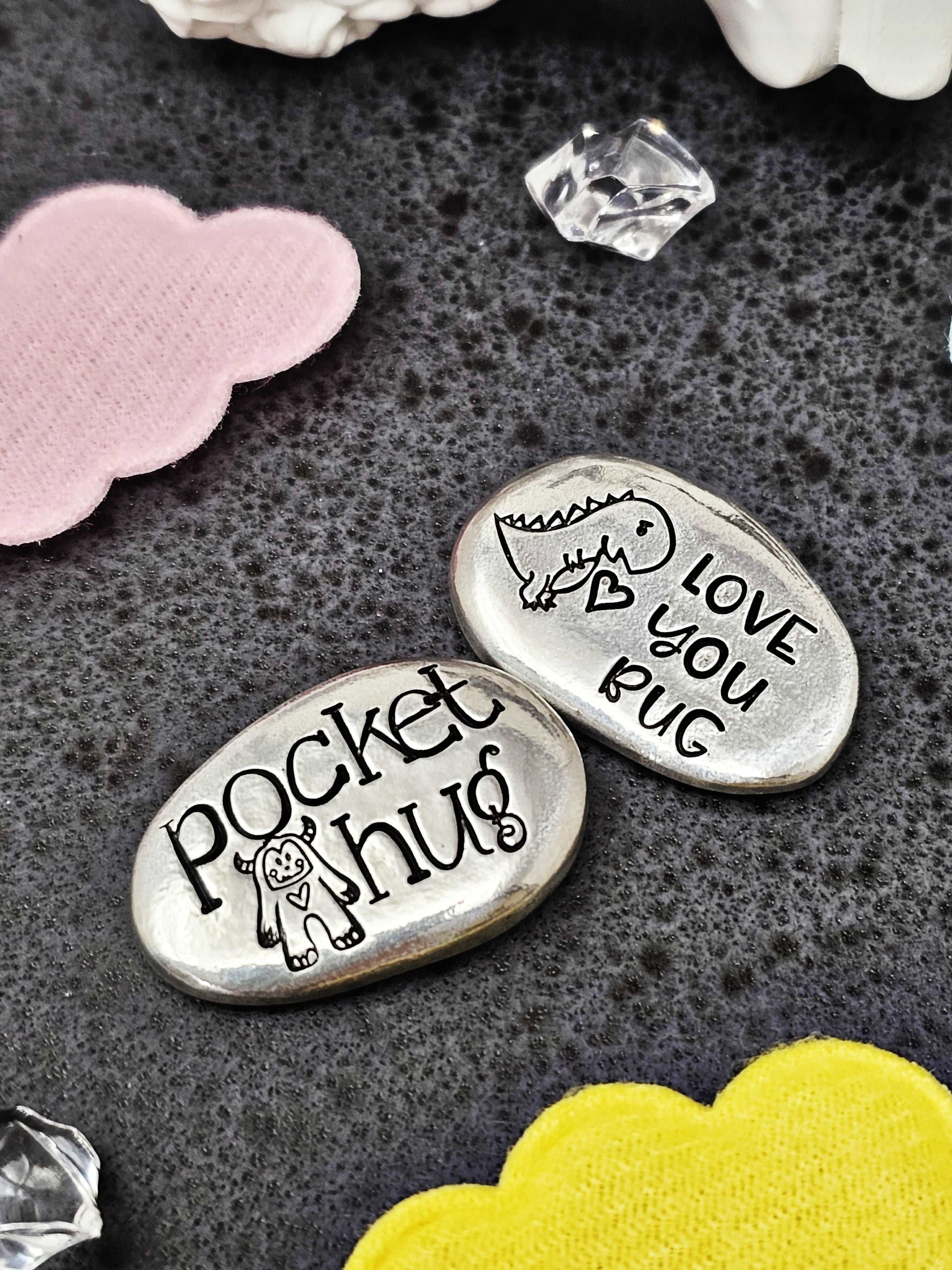 Breast Cancer Pocket Hug, Custom Stone, Pocket Pebbles, Chemo Token, Hand Stamped Worry Stone, Pewter Pocket Pebble, Strength Stone, Affirmations Token