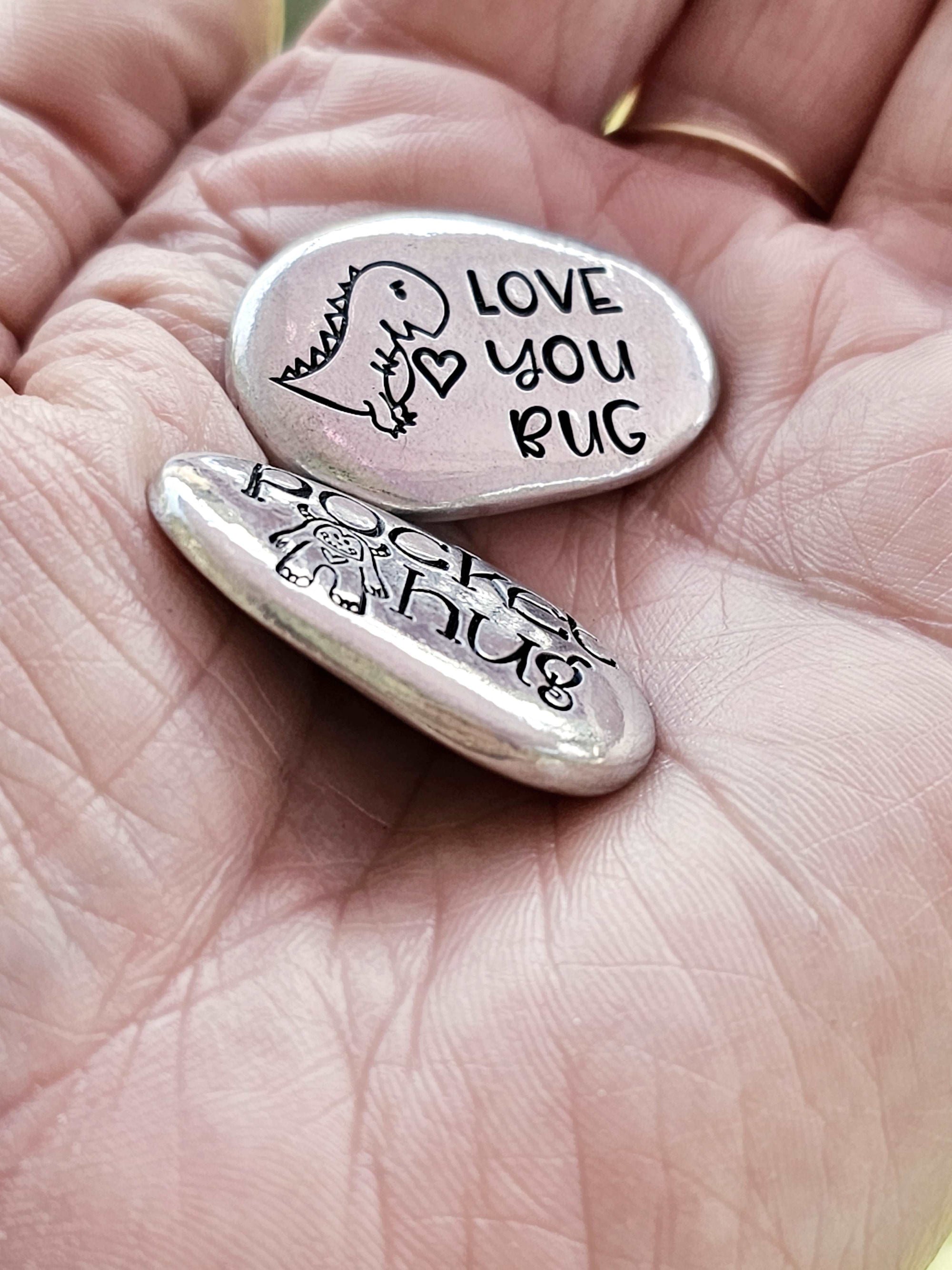 Breast Cancer Pocket Hug, Custom Stone, Pocket Pebbles, Chemo Token, Hand Stamped Worry Stone, Pewter Pocket Pebble, Strength Stone, Affirmations Token