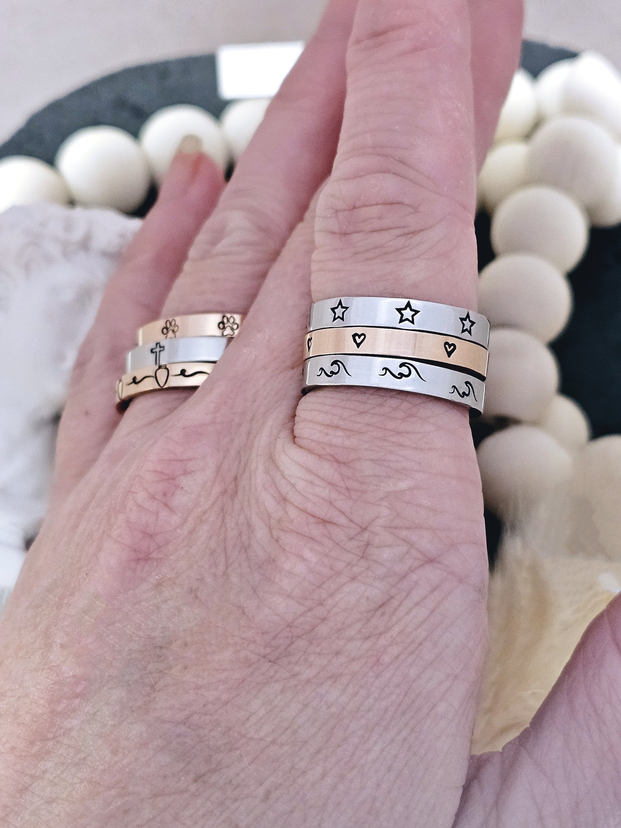 Minimalist Jewelry, Stacking Ring, Custom Jewelry, Accent Ring, Cross Jewelry, Paw Print Ring, Waves Ring, Symbolic Jewelry, Rose Gold Rings