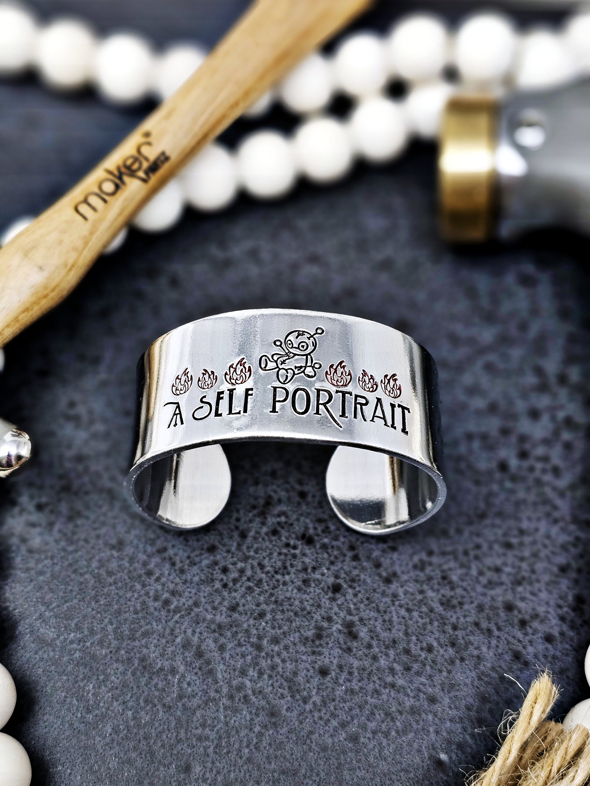 Self Portrait Bracelet Cuff, VooDoo Doll, Bad Luck Bracelet, Bad Omen Jewelry, Hardship Self Deprecating Humor