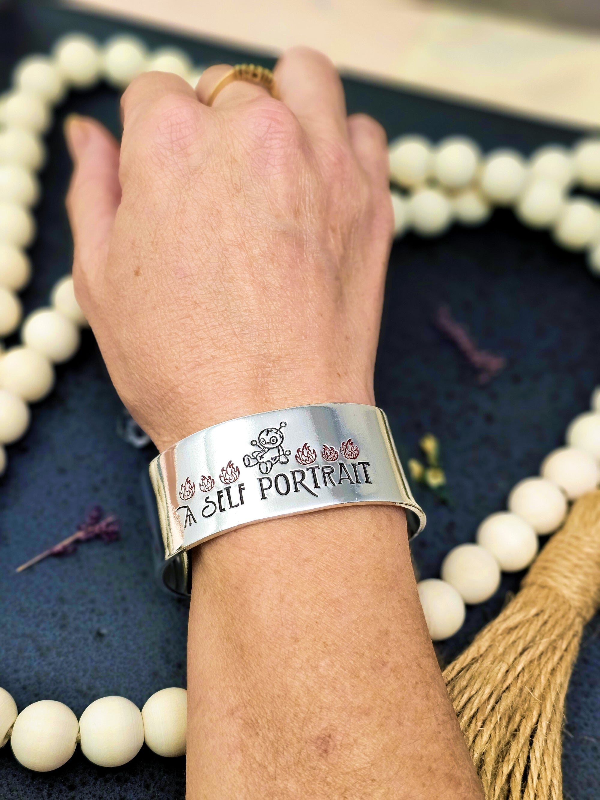 Self Portrait Bracelet Cuff, VooDoo Doll, Bad Luck Bracelet, Bad Omen Jewelry, Hardship Self Deprecating Humor
