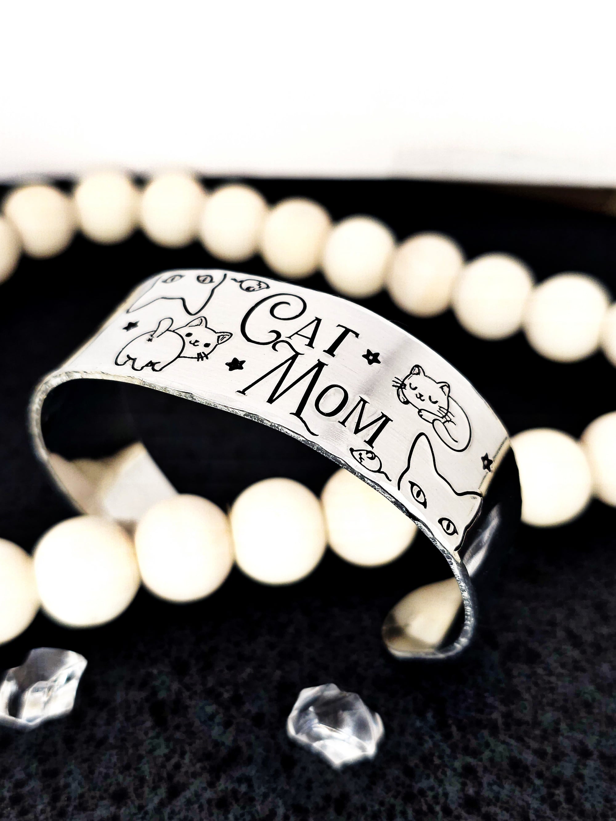 Cat Mom Bracelet Cuff, Crazy Cat Lady, Cat Lover Jewelry, Cat Rescue, Kitty Tag, Cat Name Tag, Thick Bracelet Cuff