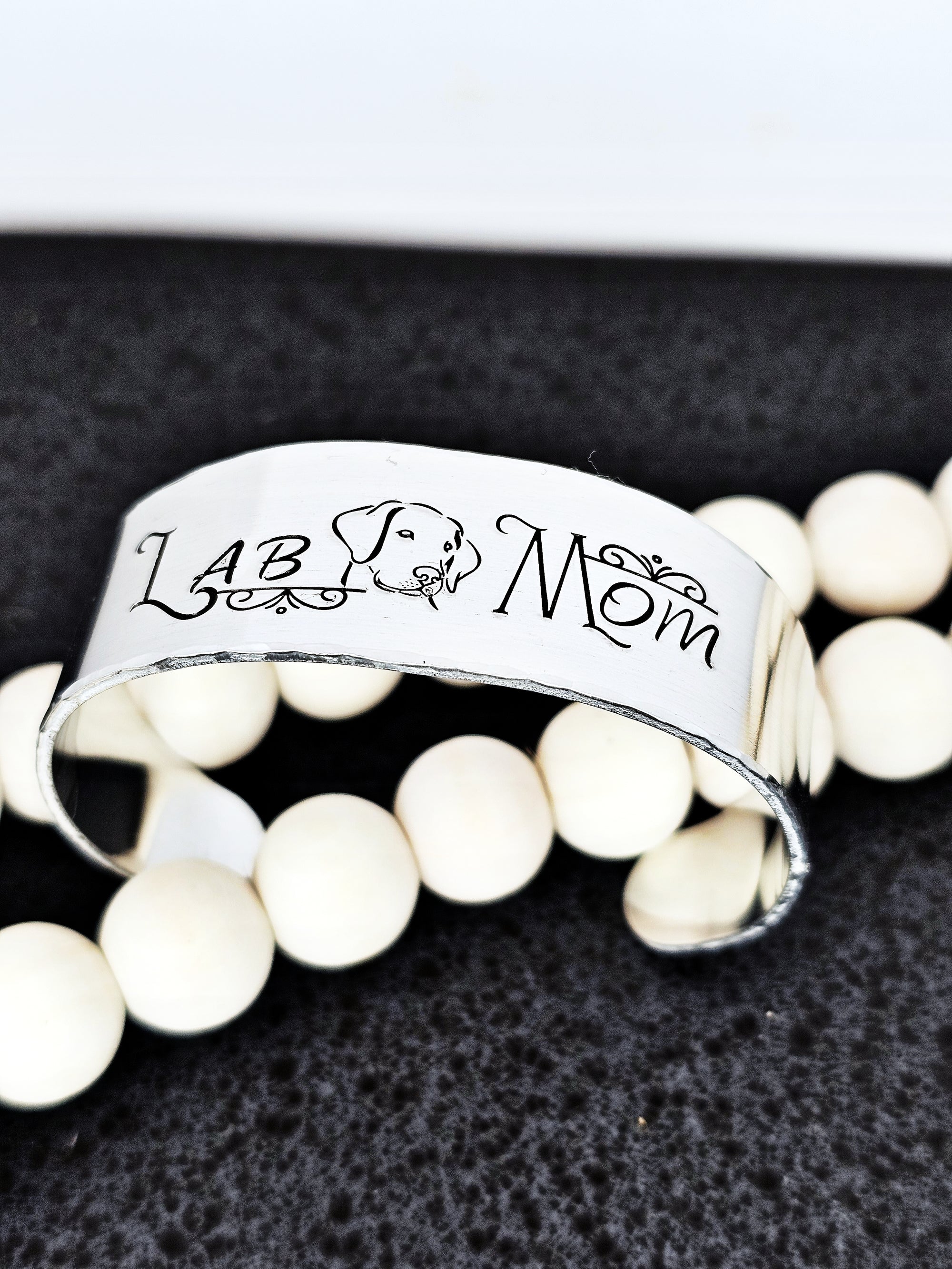 Lab Mom Bracelet Cuff, Labrador Retriever, Lab Owner, Crazy Dog Lady, Dog Lover Jewelry, Dog Rescue, Puppy Tag, Dog Name Tag, Thick Bracelet Cuff