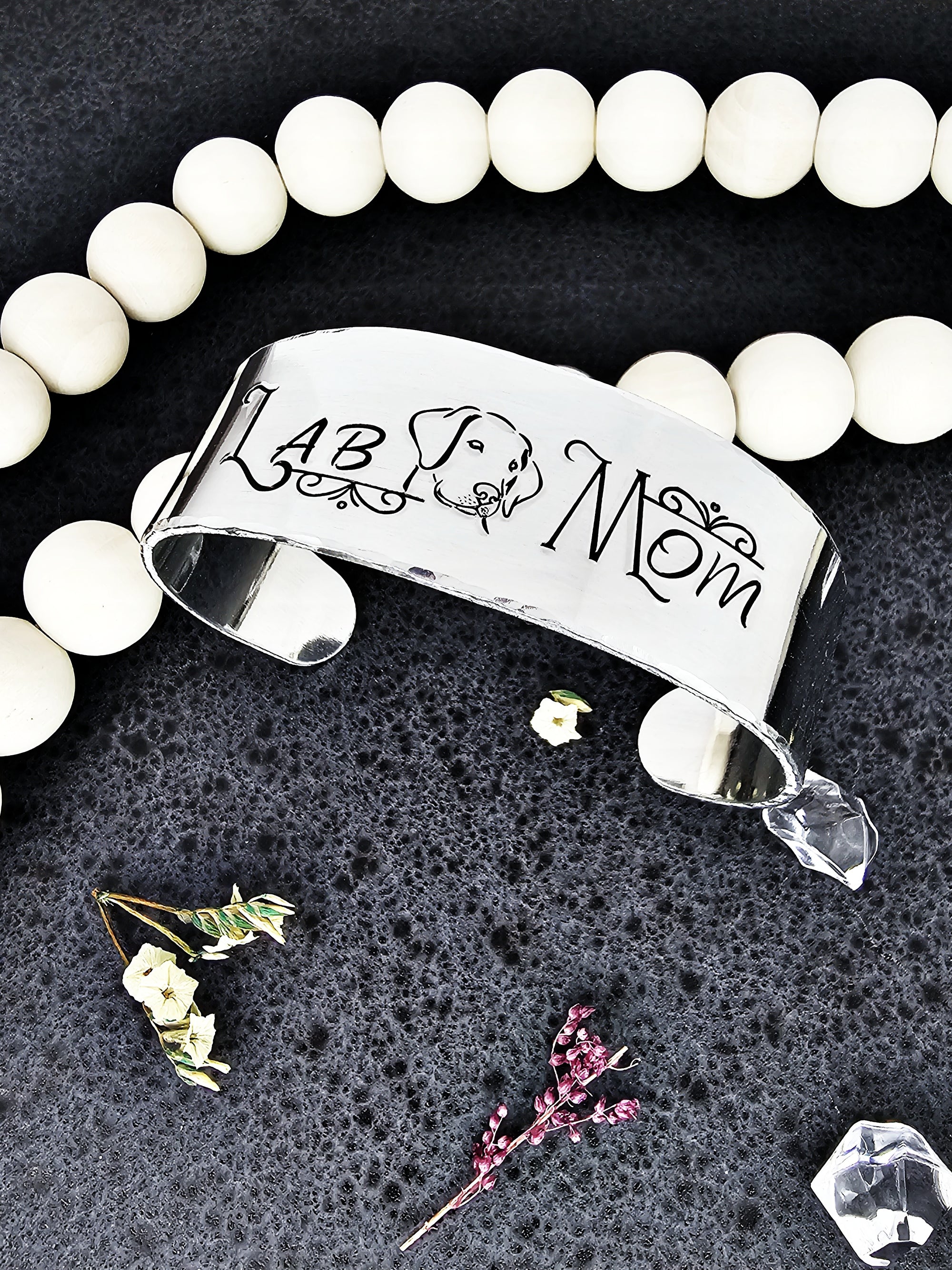 Lab Mom Bracelet Cuff, Labrador Retriever, Lab Owner, Crazy Dog Lady, Dog Lover Jewelry, Dog Rescue, Puppy Tag, Dog Name Tag, Thick Bracelet Cuff