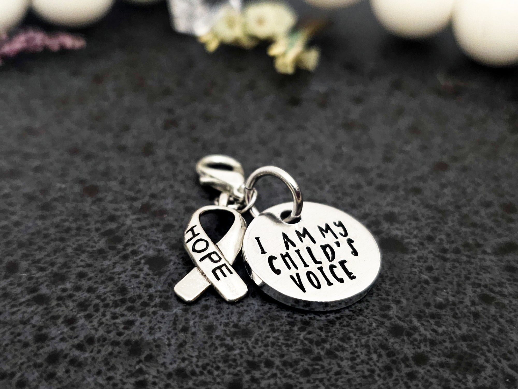I am my child's voice, Apraxia Charm, Hope Ribbon Charm, Charm for Bracelet, Apraxia Bracelet