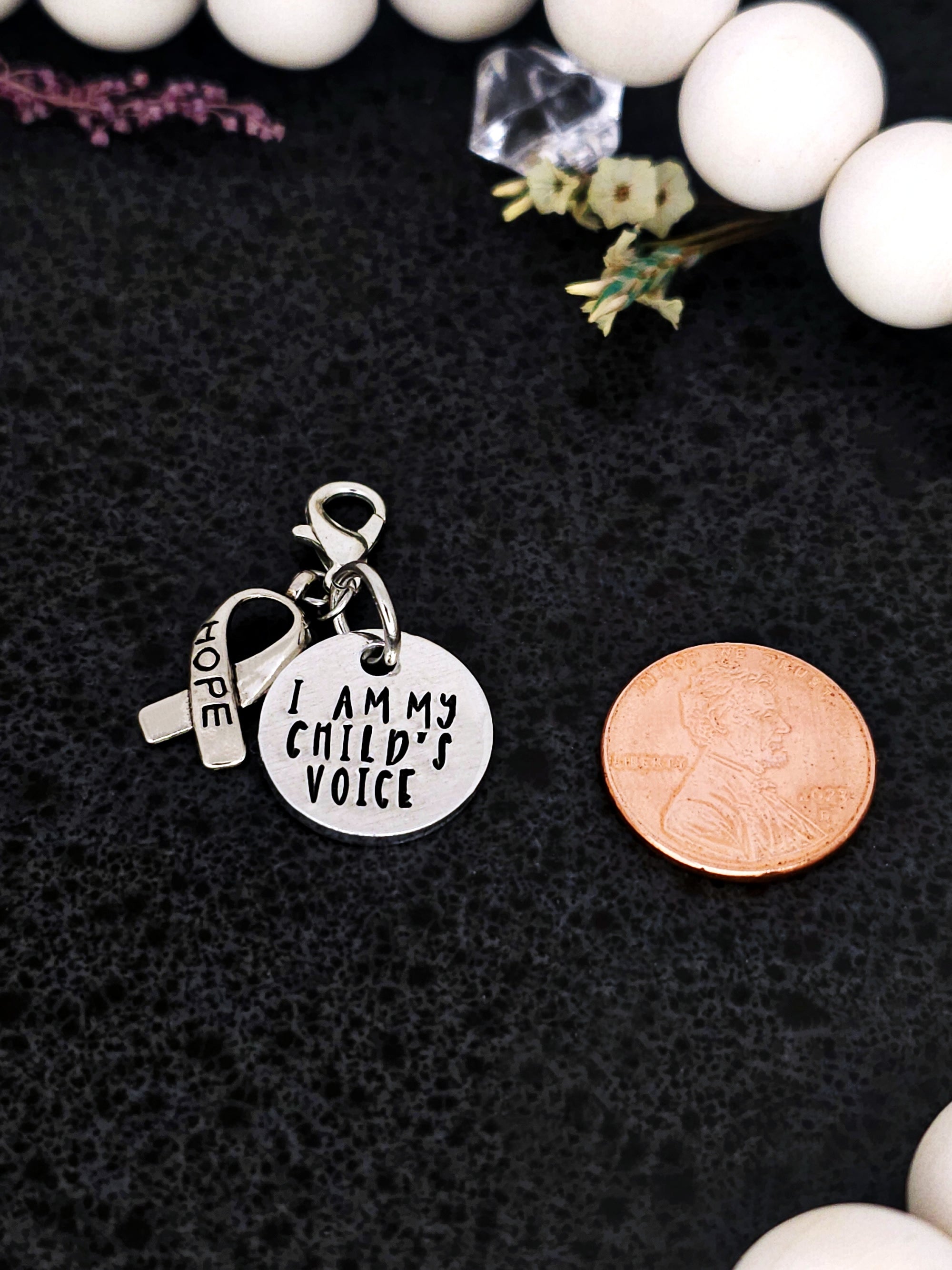 I am my child's voice, Apraxia Charm, Hope Ribbon Charm, Charm for Bracelet, Apraxia Bracelet