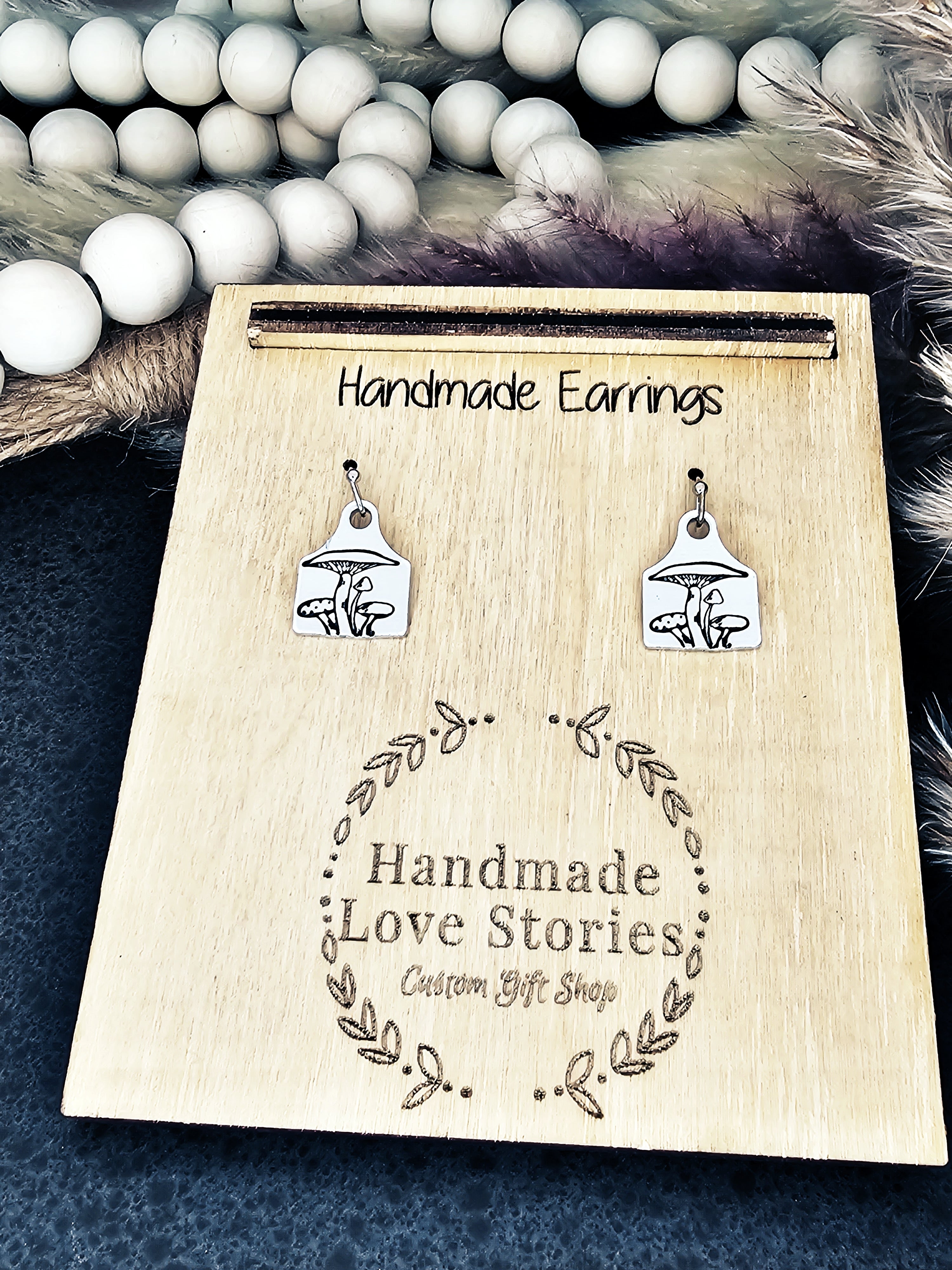 Mushroom Earrings, Fungi Earrings, Mushroom Jewelry, Cattle Tag Earrings, Country Girl Jewelry, Cattle Tag Jewelry, Country Style