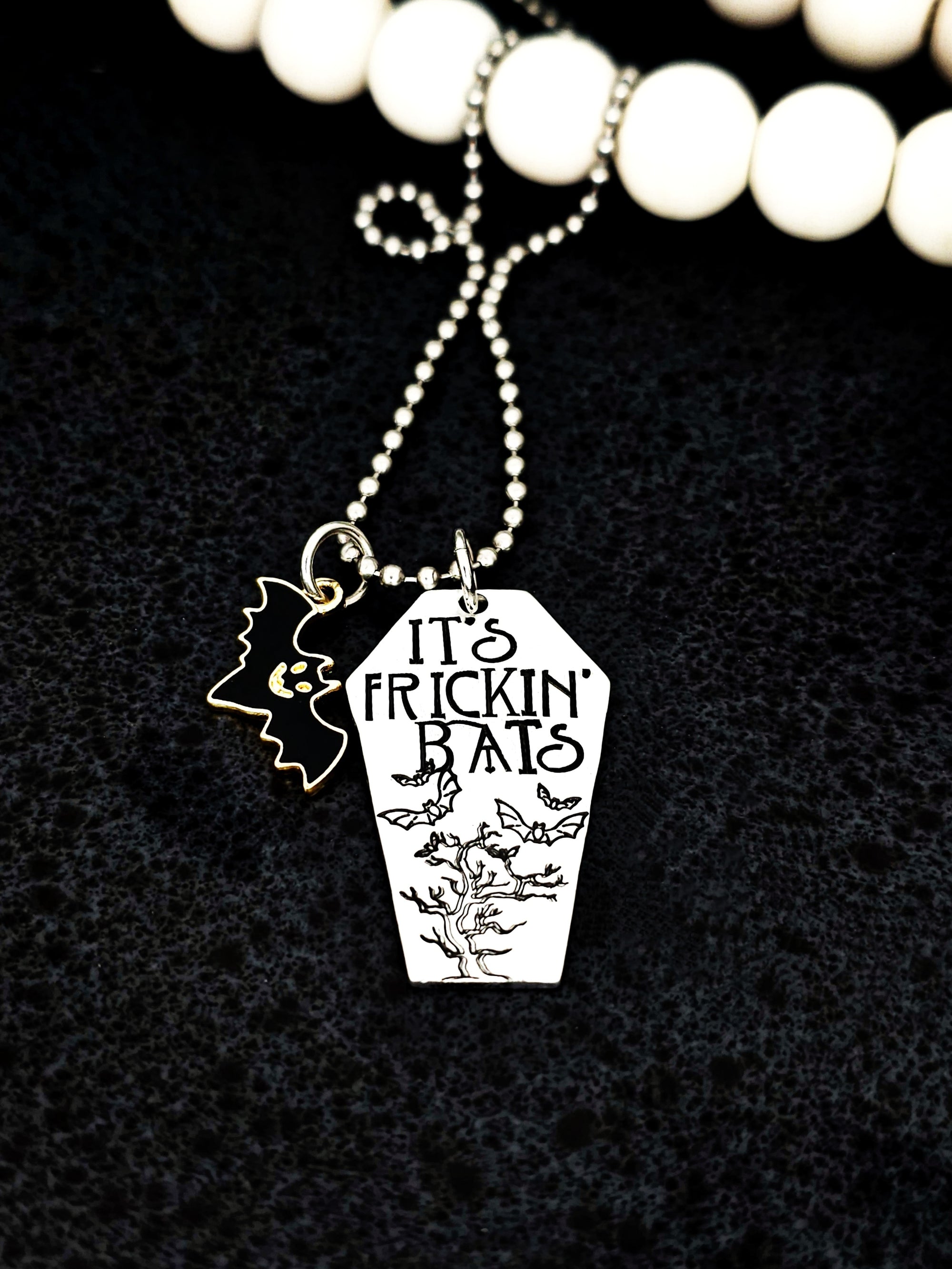 It's Frickin Bats Coffin Necklace, Halloween Necklace, Halloween Quotes, Coffin Jewelry Halloween Necklace, Spooky Jewelry