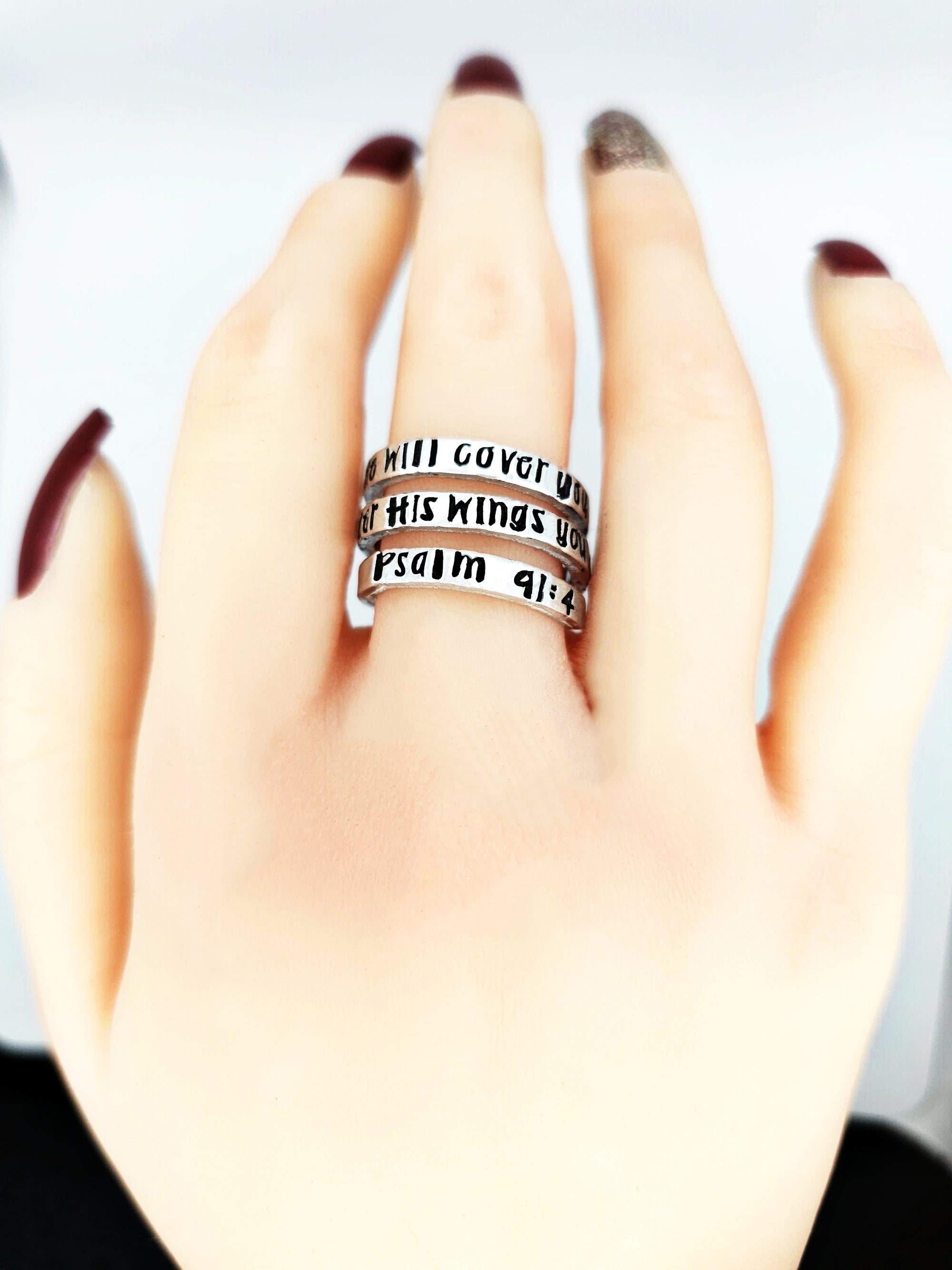 Psalm 91:4 Ring, Psalm 91 Jewelry, Wrapped Ring, Personalize Jewelry, Stamped Ring, Custom ring, Religious Jewelry, Psalm Ring, Refuge Ring