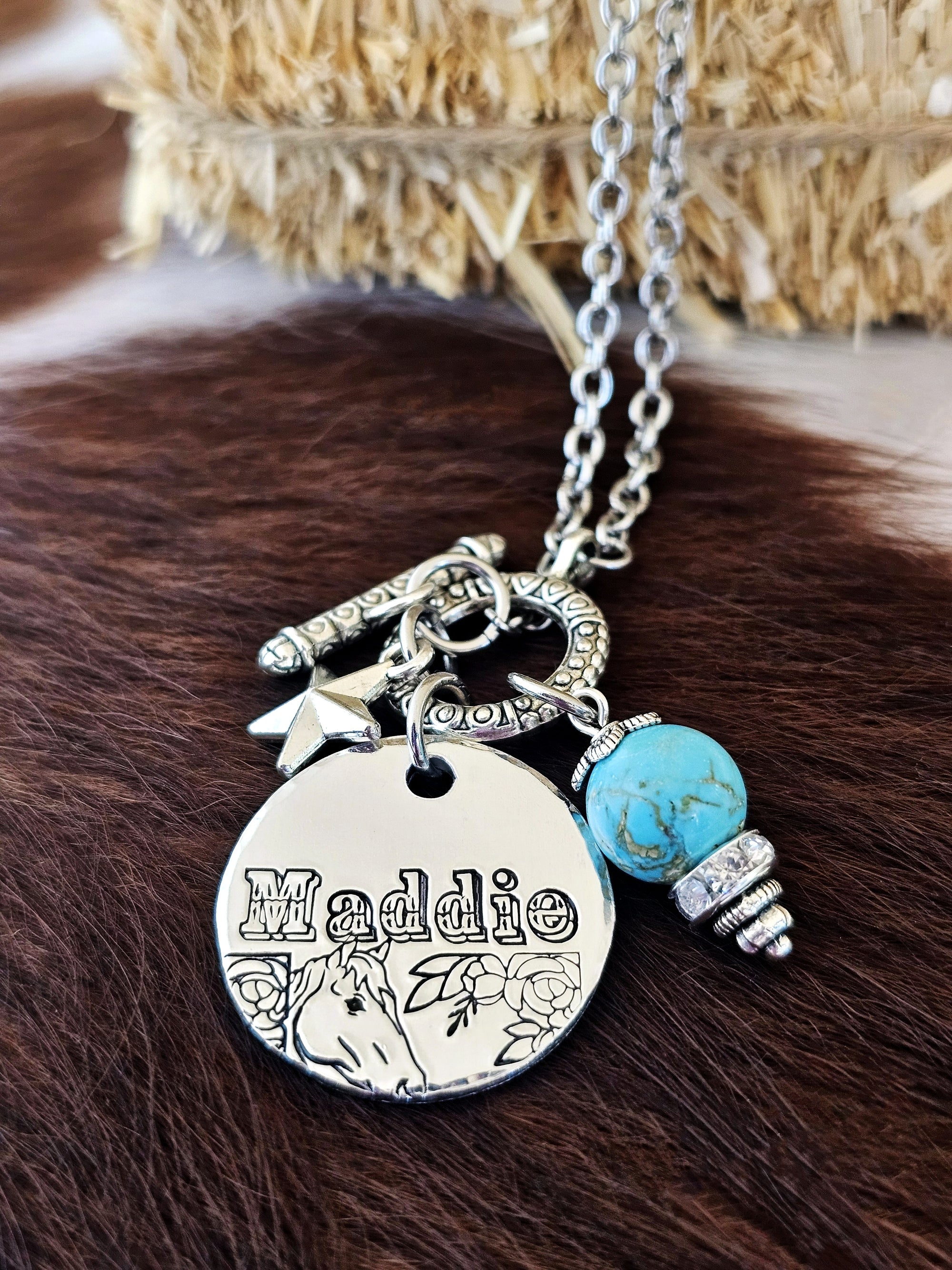 Horse Girl Necklace, Horse Lover Gift, Monogram Horse Necklace, Horse Jewelry, Barrel Racer Gift, Barrel Racing Jewelry, Rodeo Necklace