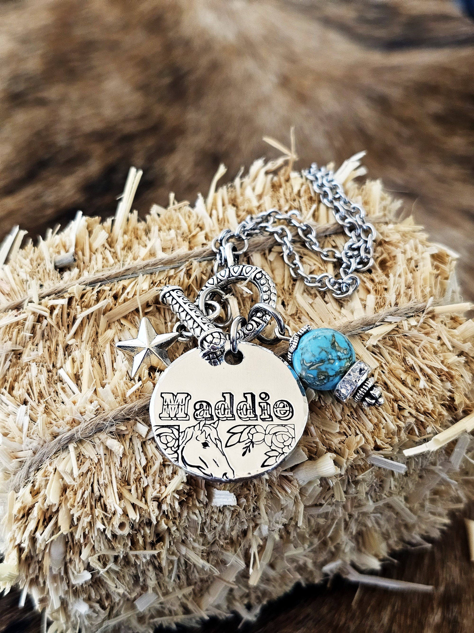 Horse Girl Necklace, Horse Lover Gift, Monogram Horse Necklace, Horse Jewelry, Barrel Racer Gift, Barrel Racing Jewelry, Rodeo Necklace