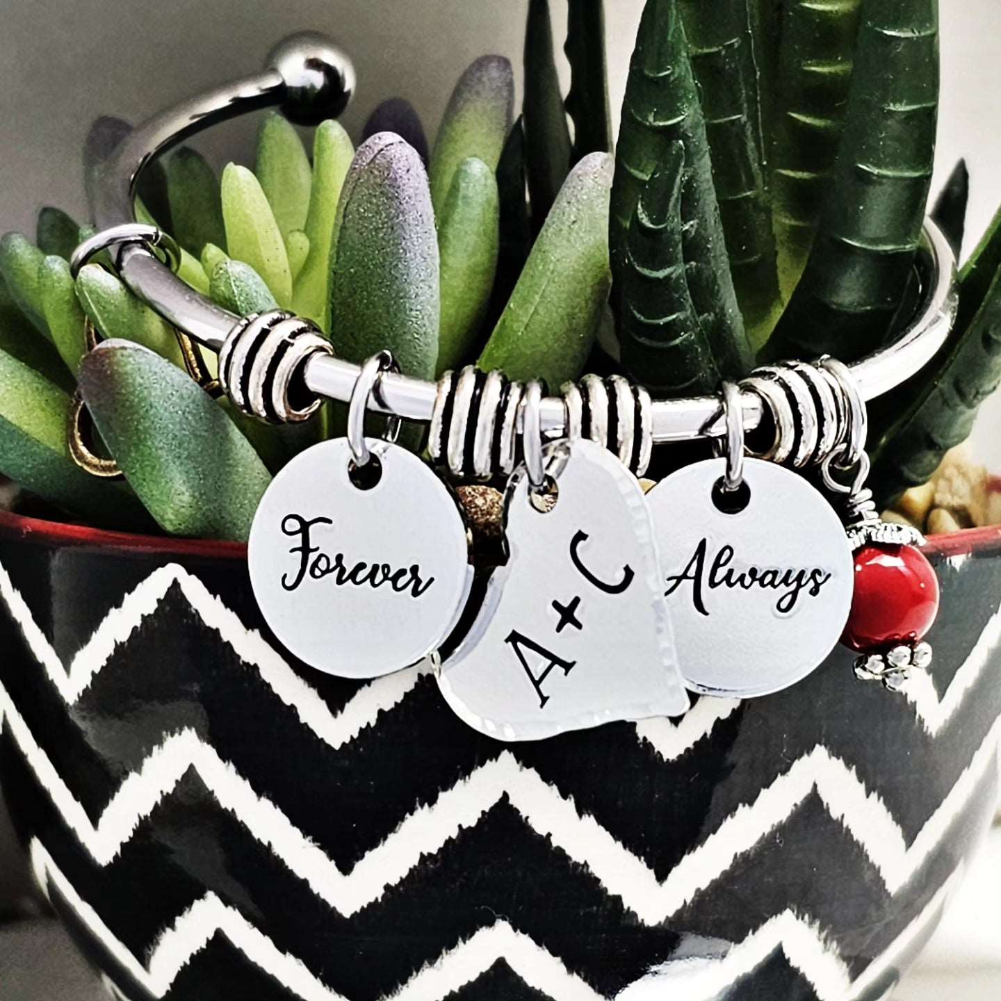 Charm Bracelet, Anniversary Jewelry, Relationship Bracelet, Bangle Bracelet, Gift for Wife, Couples Jewelry