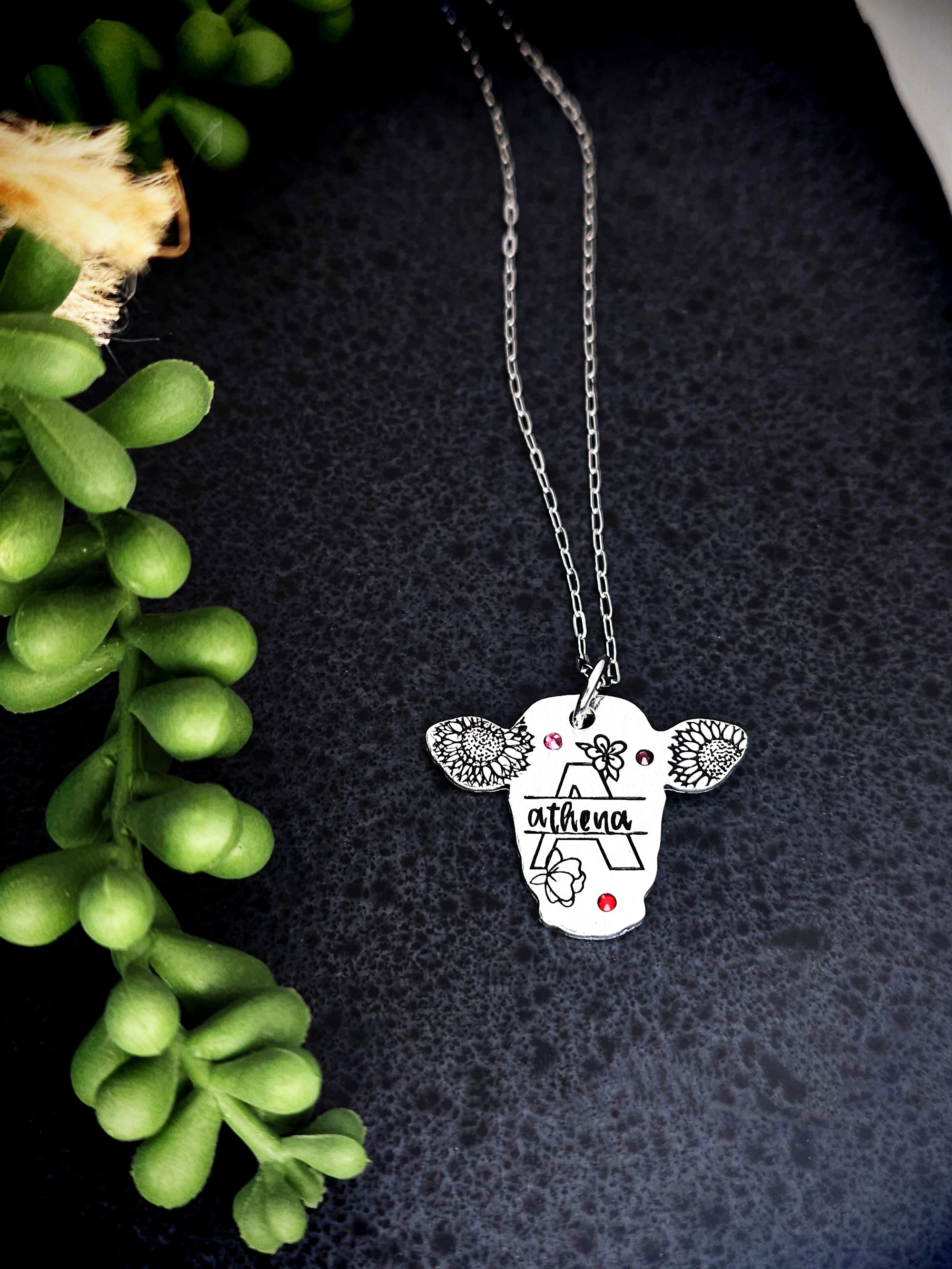 Monogram Cow Head Necklace, Country Girl Necklace, Farm Girl Jewelry, Cow Lover Necklace, Cow Farmer Jewelry, Animal Lover Gift, Cow Necklace