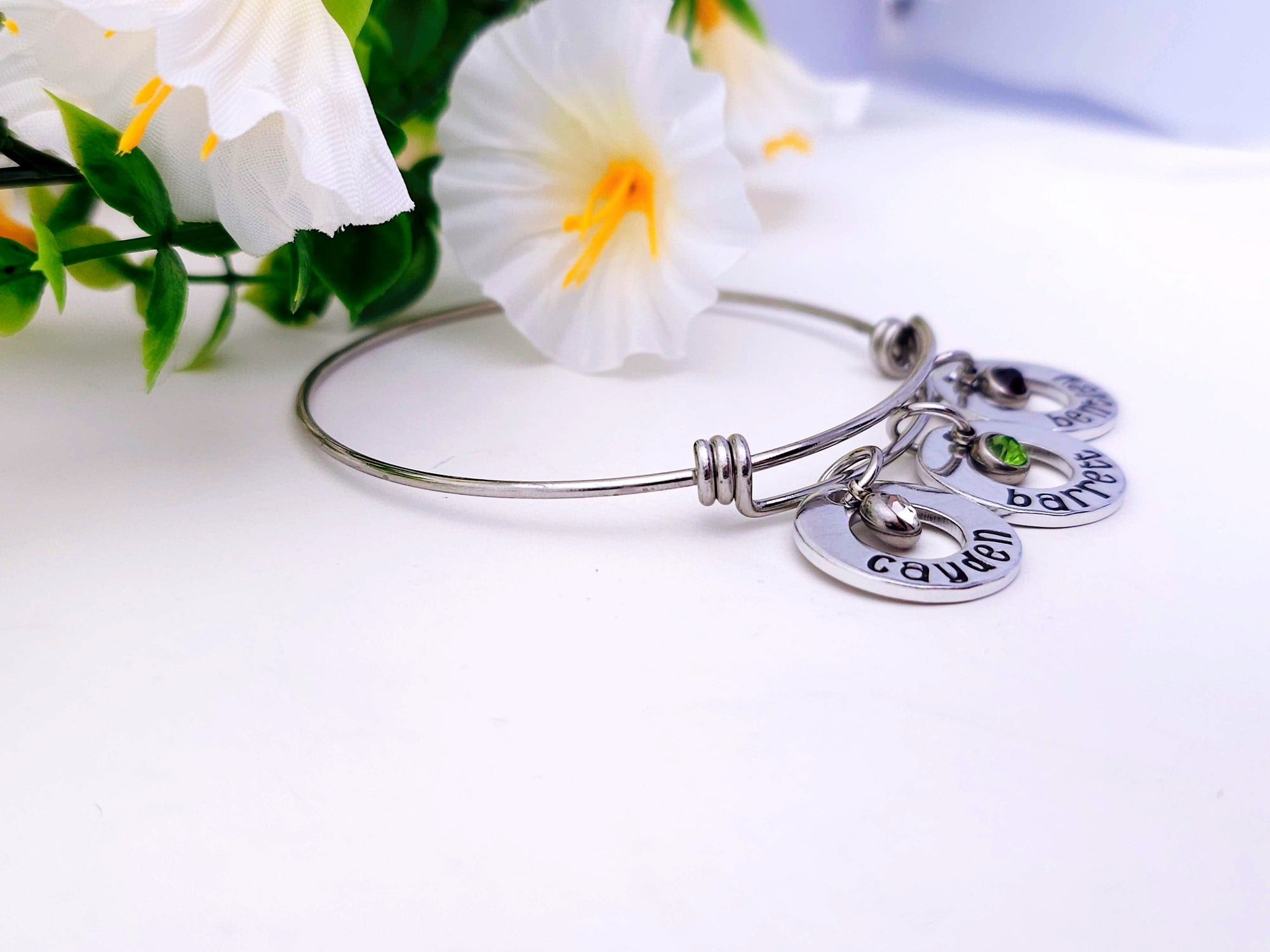 Custom Washer Mother's Bracelet, Grandmother's Bracelet, Birthstone Bracelet, Bangle Bracelet