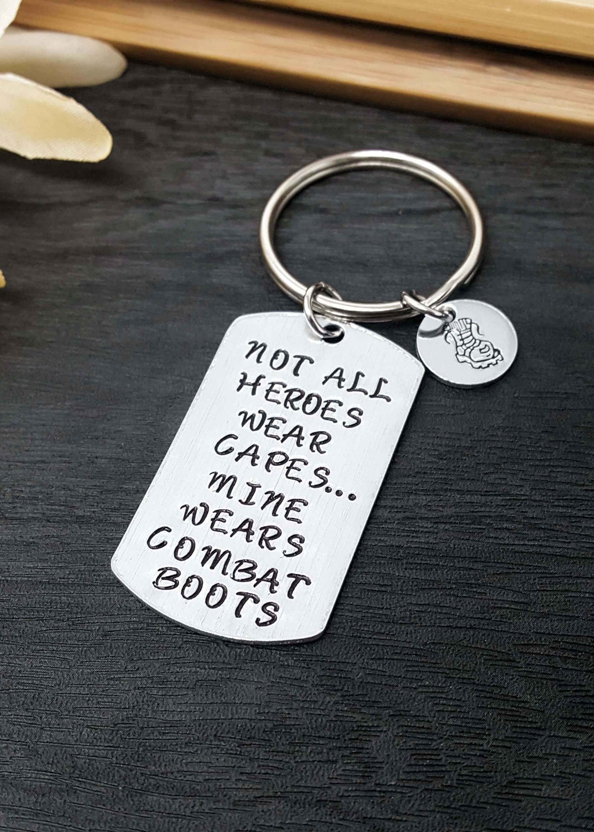 Combat Boots Keychain, Not All Heroes Wear Capes, Boot Camp Gift, Boot Camp Graduation, Keychains, HandmadeLoveStories, HandmadeLoveStories , [Handmade_Love_Stories], [Hand_Stamped_Jewelry], [Etsy_Stamped_Jewelry], [Etsy_Jewelry]