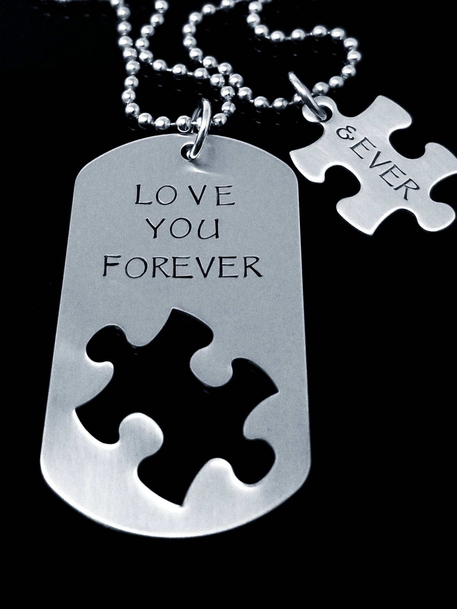 I Love You Forever & Ever Necklace Set, Puzzle Piece, Dog Tag Necklace, Boyfriend Gift, Forever, Necklaces, HandmadeLoveStories, HandmadeLoveStories , [Handmade_Love_Stories], [Hand_Stamped_Jewelry], [Etsy_Stamped_Jewelry], [Etsy_Jewelry]