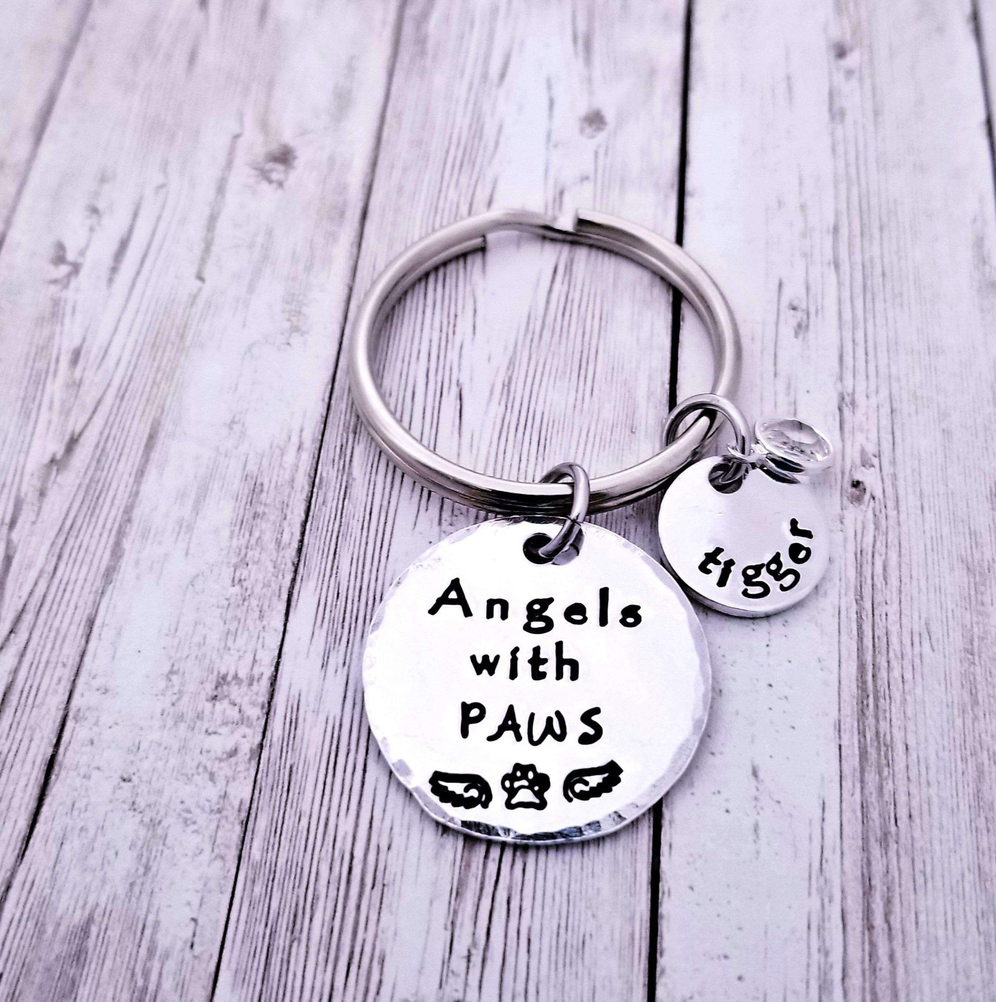 Pet Memorial Keychain, Paw Print on my Heart, Angel With Paws, Family Pet loss, Lost Pet, Pet Remembrance, Rainbow Bridge Gift