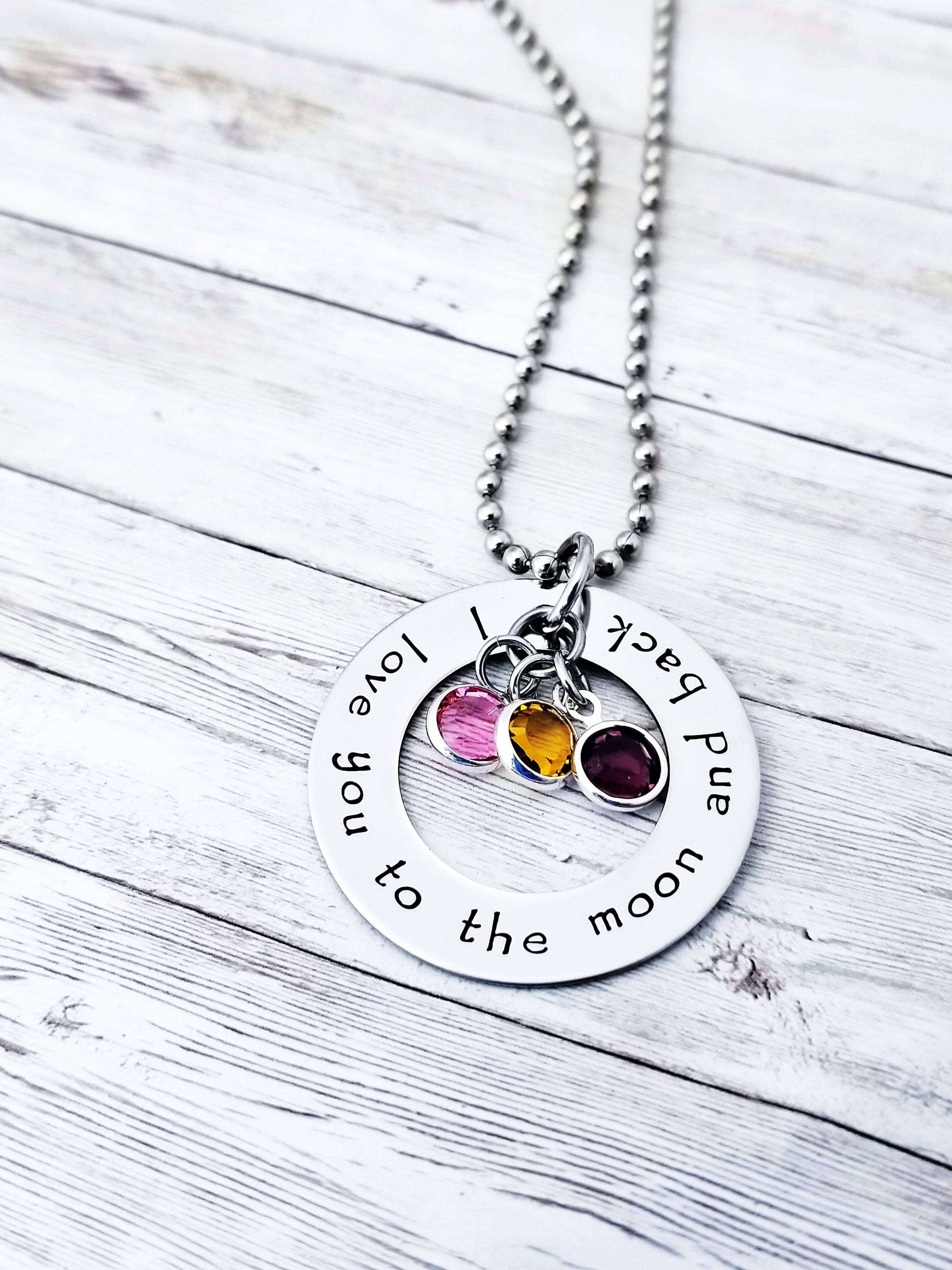 Love you to the Moon, Mother's Necklace, Grandmother's Necklace, Gift for Mom, Mom Jewelry, Custom Mom gift, Birthstone Jewelry