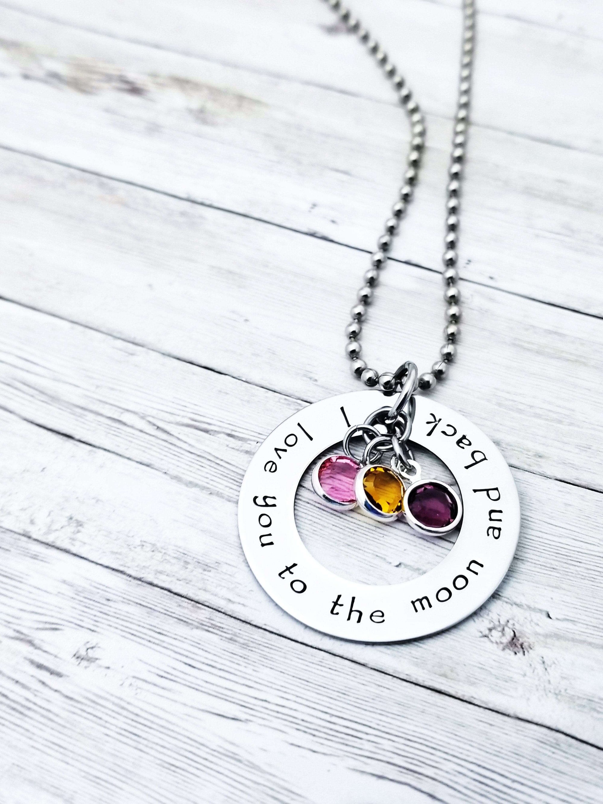 Love you to the Moon, Mother's Necklace, Grandmother's Necklace, Gift for Mom, Mom Jewelry, Custom Mom gift, Birthstone Jewelry