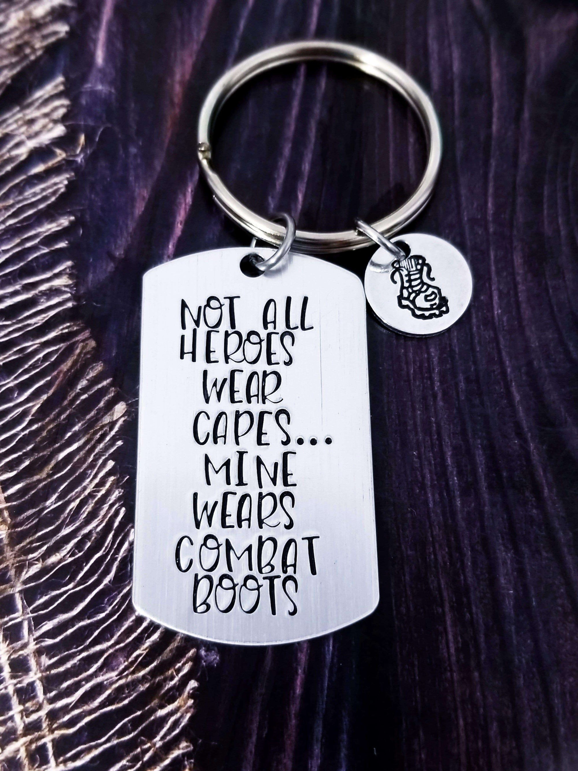 Combat Boots Keychain, Not All Heroes Wear Capes, Boot Camp Gift, Boot Camp Graduation