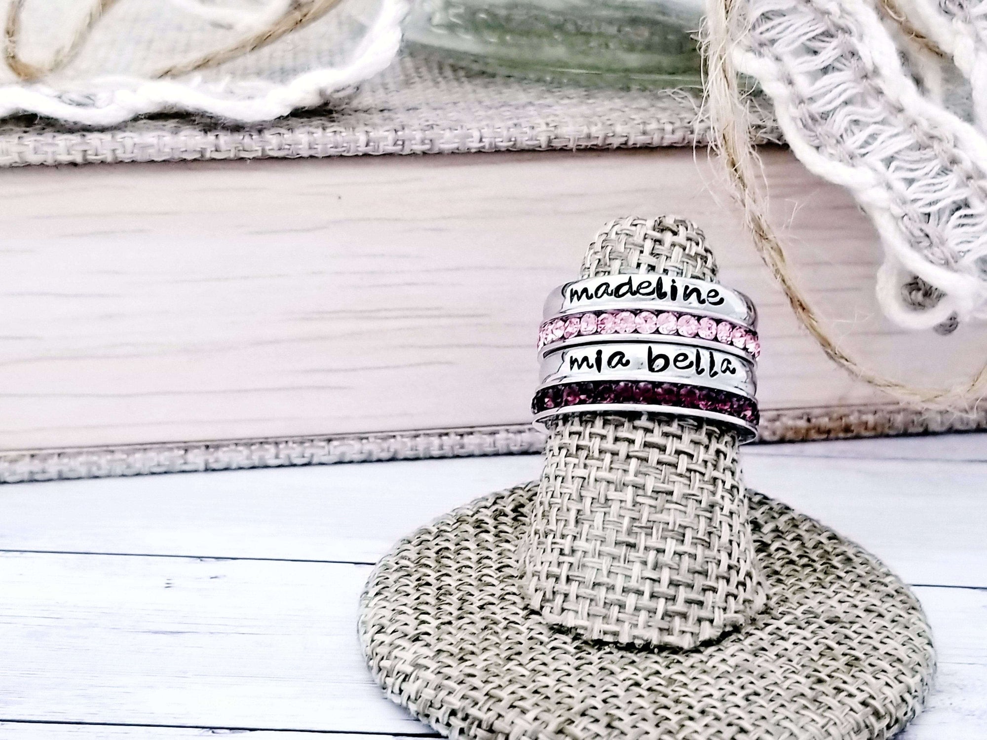 Stackable Name Rings, Custom Hand Stamped Rings, Personalized Gift, Eternity rings, Stainless Steel, Facebook