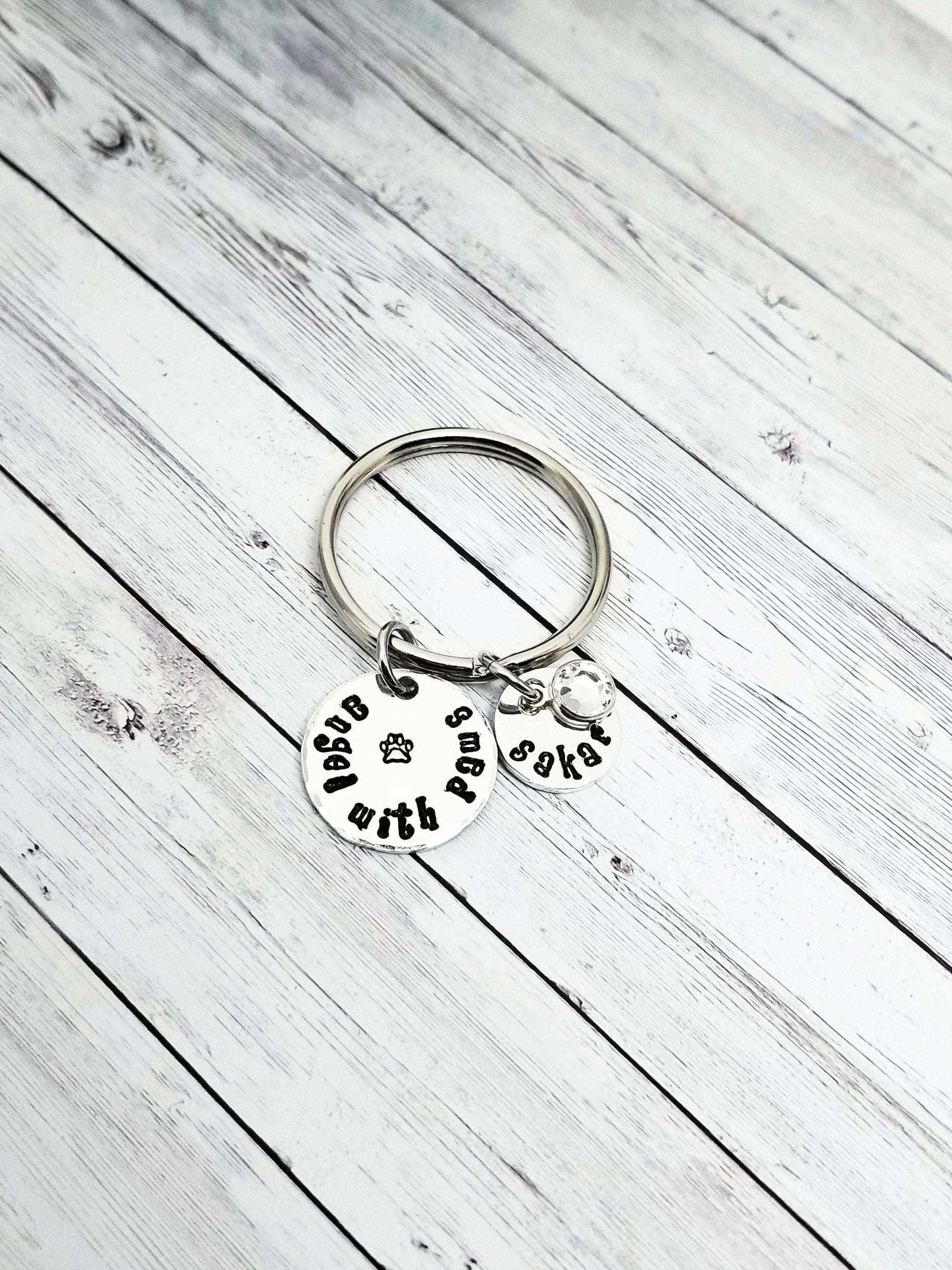 Pet Memorial Keychain, Paw Print on my Heart, Angel With Paws, Family Pet loss, Lost Pet, Pet Remembrance, Rainbow Bridge Gift