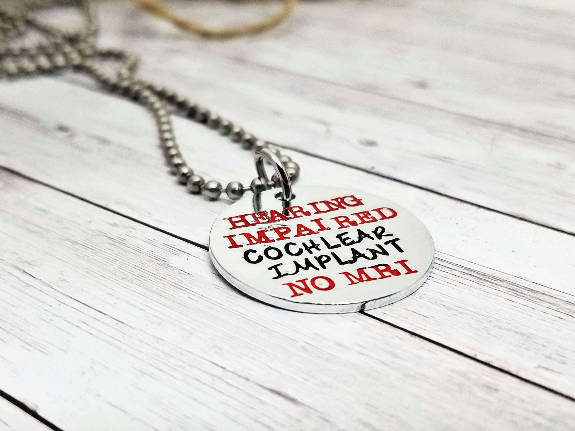 Hearing Impaired Necklace, Hearing Impaired Medical Alert, Cochlear Implant, Medical Alert, Implant