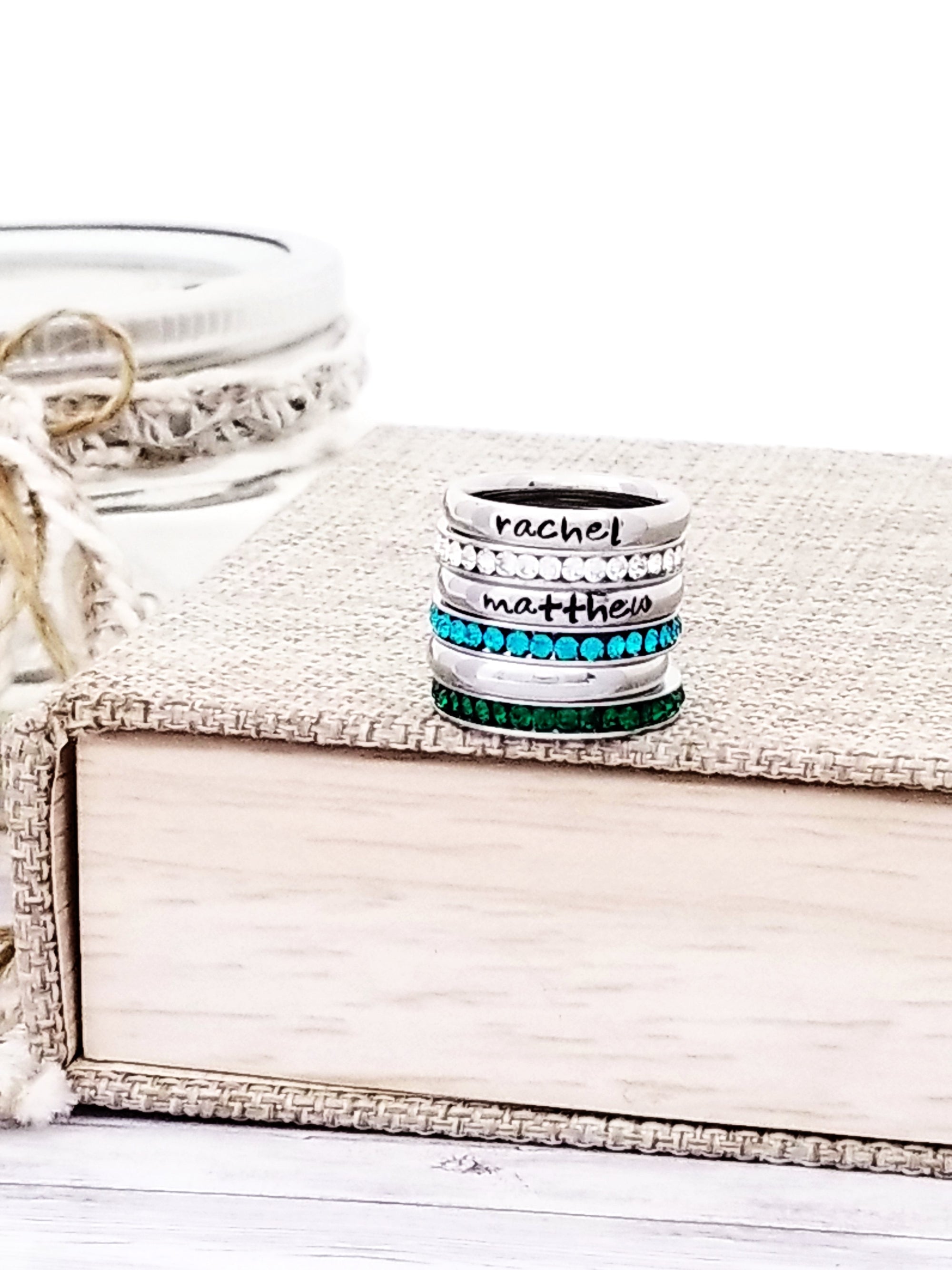 Stackable Name Rings, Custom Hand Stamped Rings, Personalized Gift, Eternity rings, Stainless Steel, Facebook