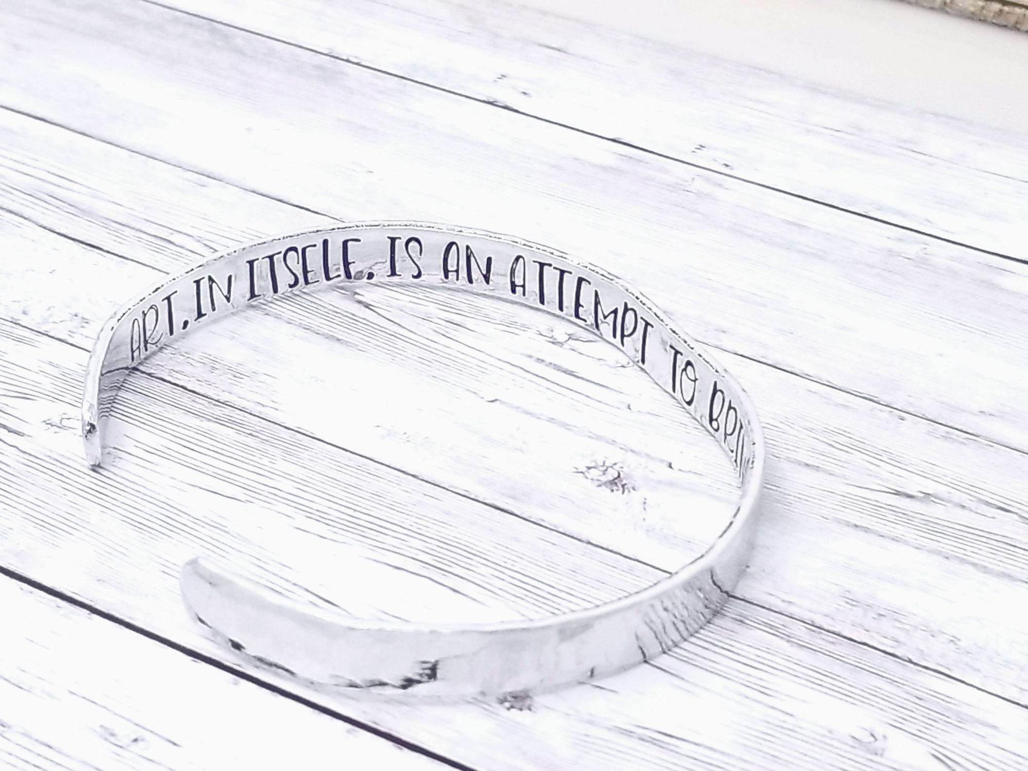 One Step at a Time, Recovery Gift, Secret Message Bracelet, Hammered Silver Bracelet, Custom Cuff Bracelet, Inspirational Bracelet Cuff