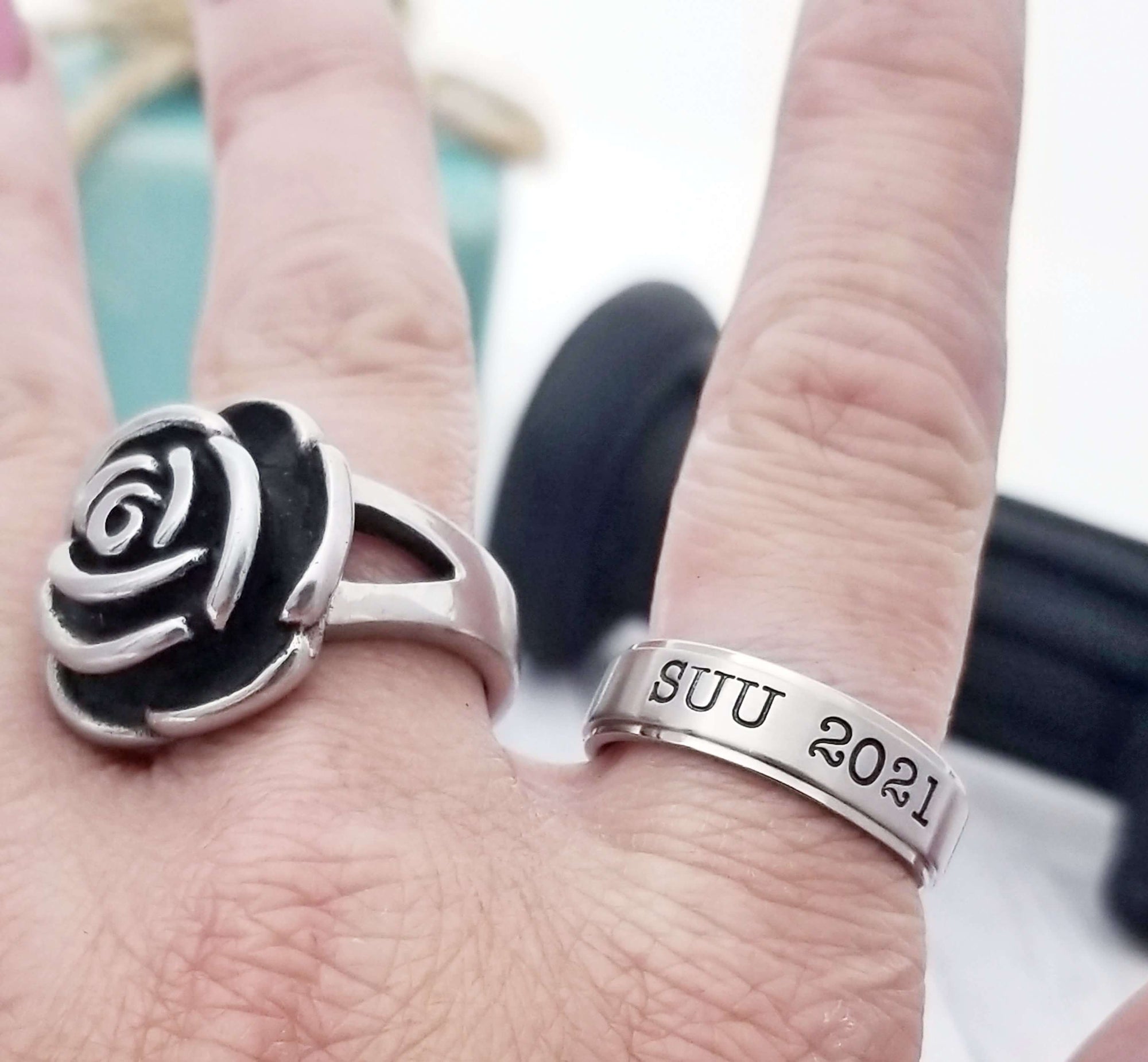 College Ring, College Grad Ring, Personalized Stacking Birthstone Ring, Personalize Jewelry, College Jewelry, Stainless Steel Name Ring, Gifts for her, Gift for him