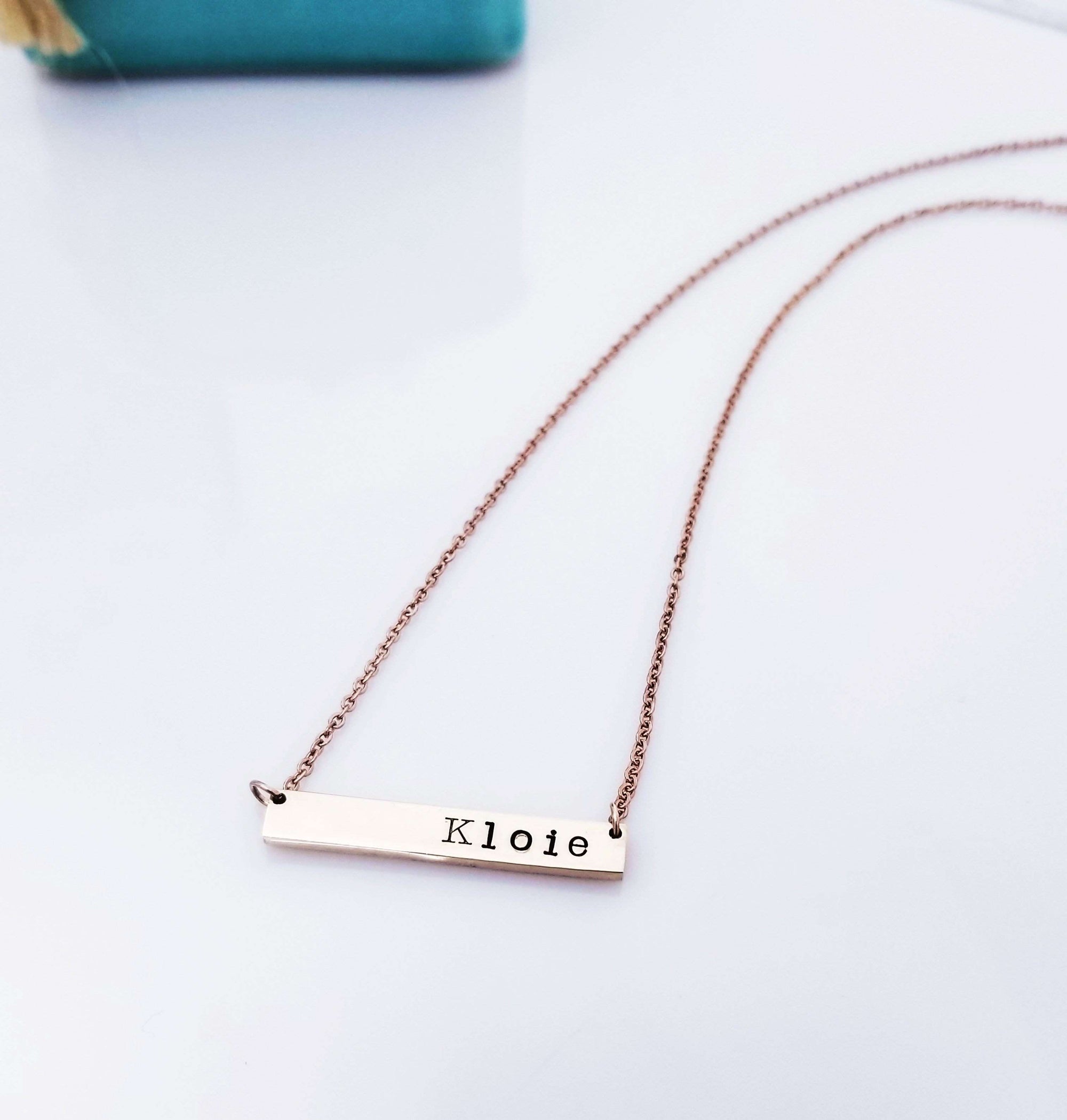 Bar necklace, Customized Name Necklace, Stainless Steel Necklace, Custom hand stamped Necklace, Personalized Necklace, Silver Bar Necklace, Rose Gold Bar Necklace