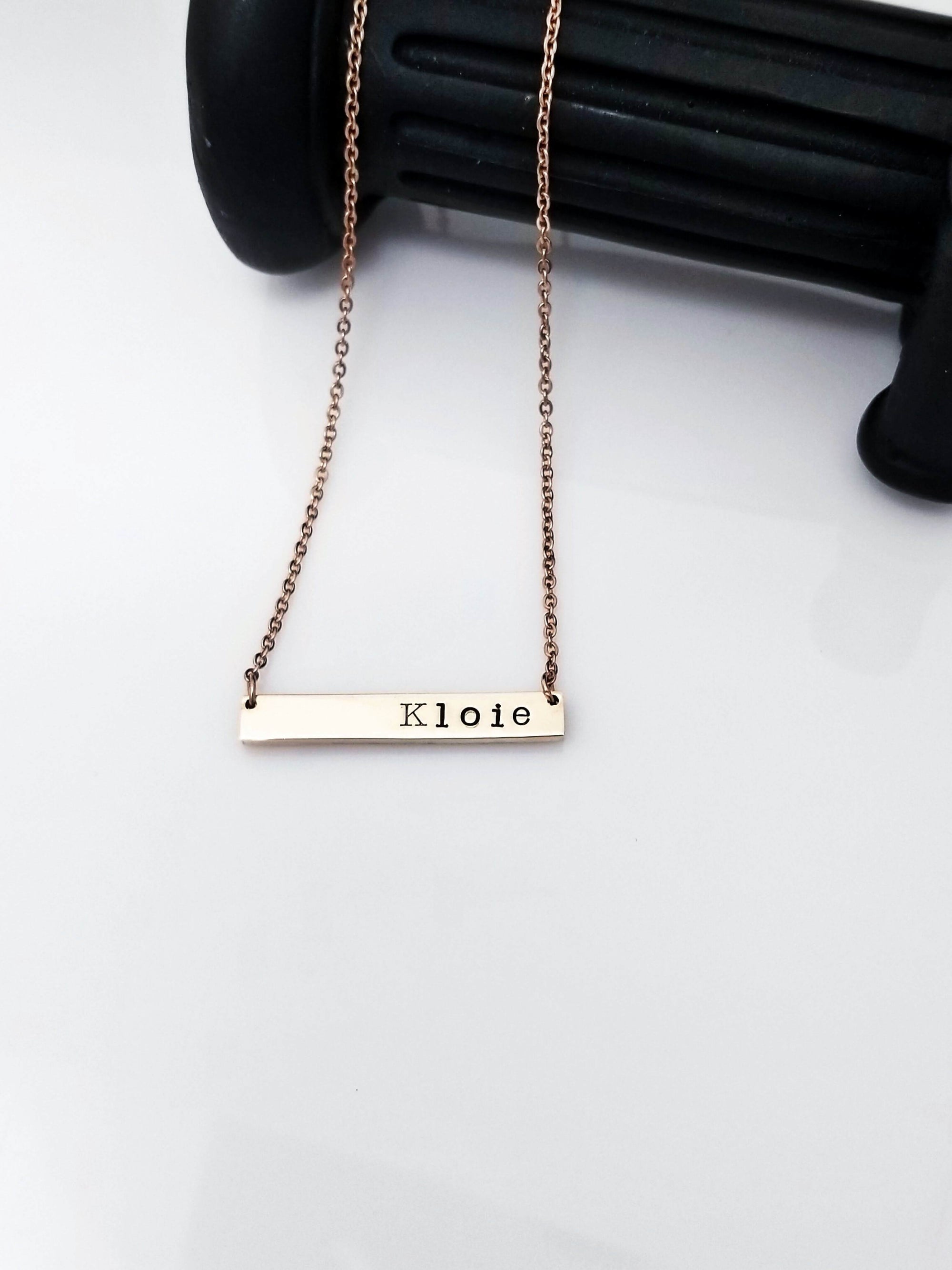 Custom hand stamped Necklace, Personalized Necklace, Silver Bar Necklace, Rose Gold Bar Necklace