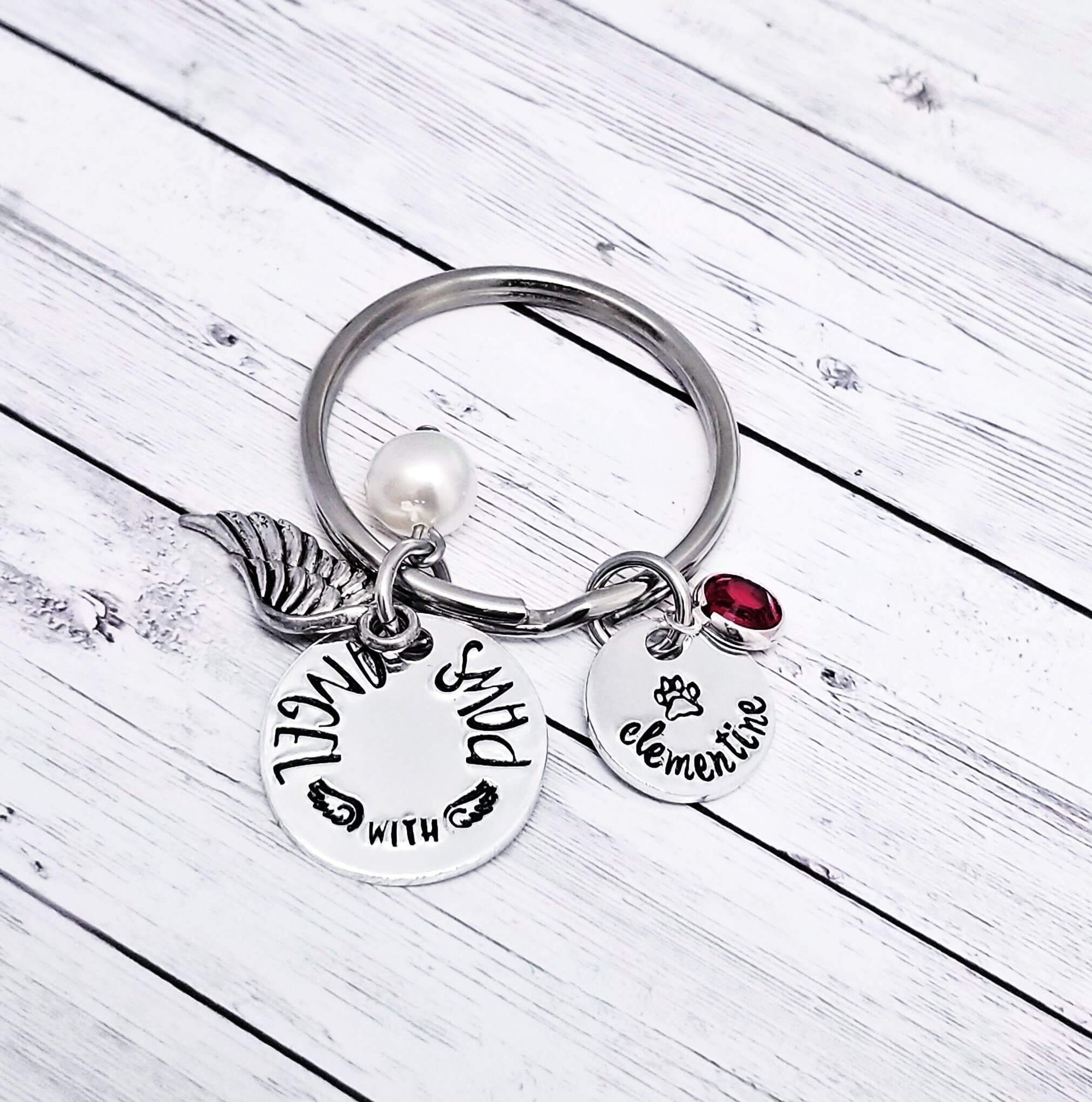 Pet Memorial Keychain, Paw Print on my Heart, Angel With Paws, Family Pet loss, Lost Pet, Pet Remembrance, Rainbow Bridge Gift