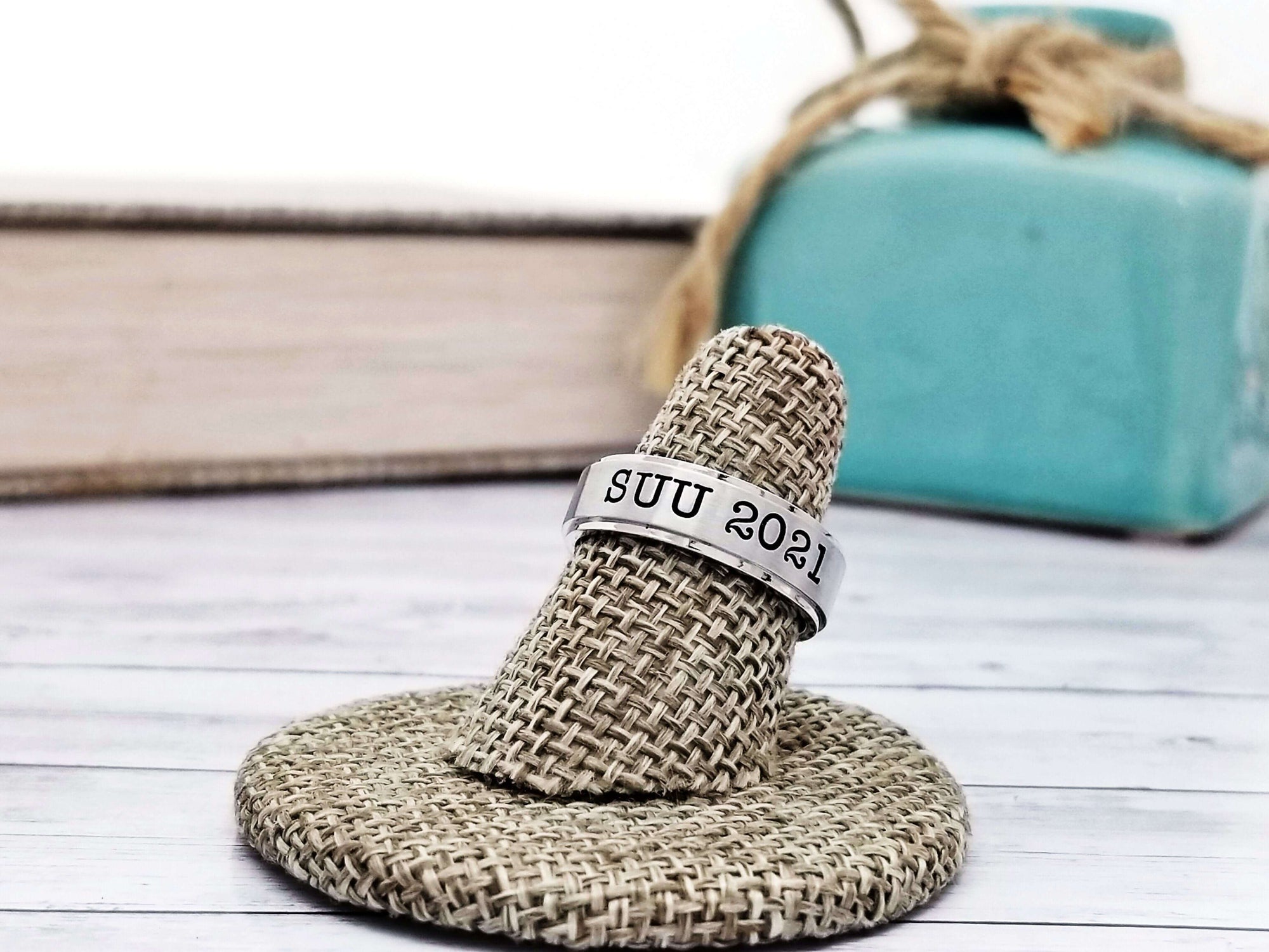 College Ring, College Grad Ring, Personalized Stacking Birthstone Ring, Personalize Jewelry, College Jewelry, Stainless Steel Name Ring, Gifts for her, Gift for him