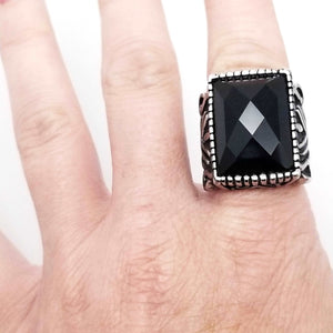 Black Stone Beauty Ring, Fleur De Lis Ring, Onyx Stone Ring, Limited Edition