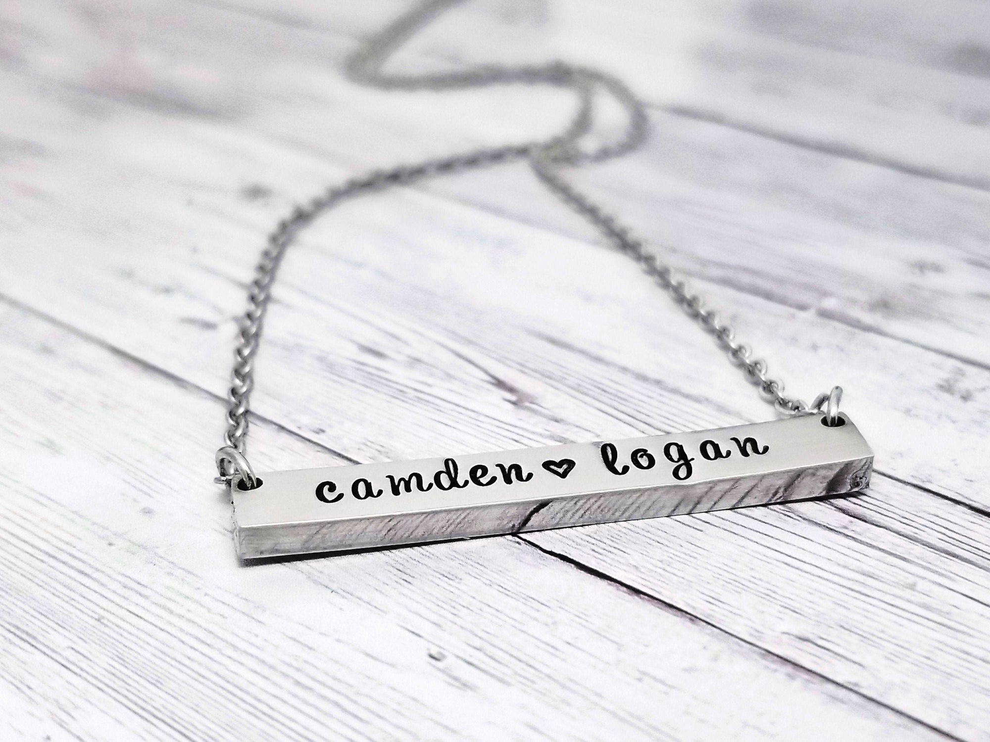 Bar necklace, Customized Name Necklace, Stainless Steel Necklace, Custom hand stamped Necklace, Personalized Necklace, Silver Bar Necklace, Rose Gold Bar Necklace