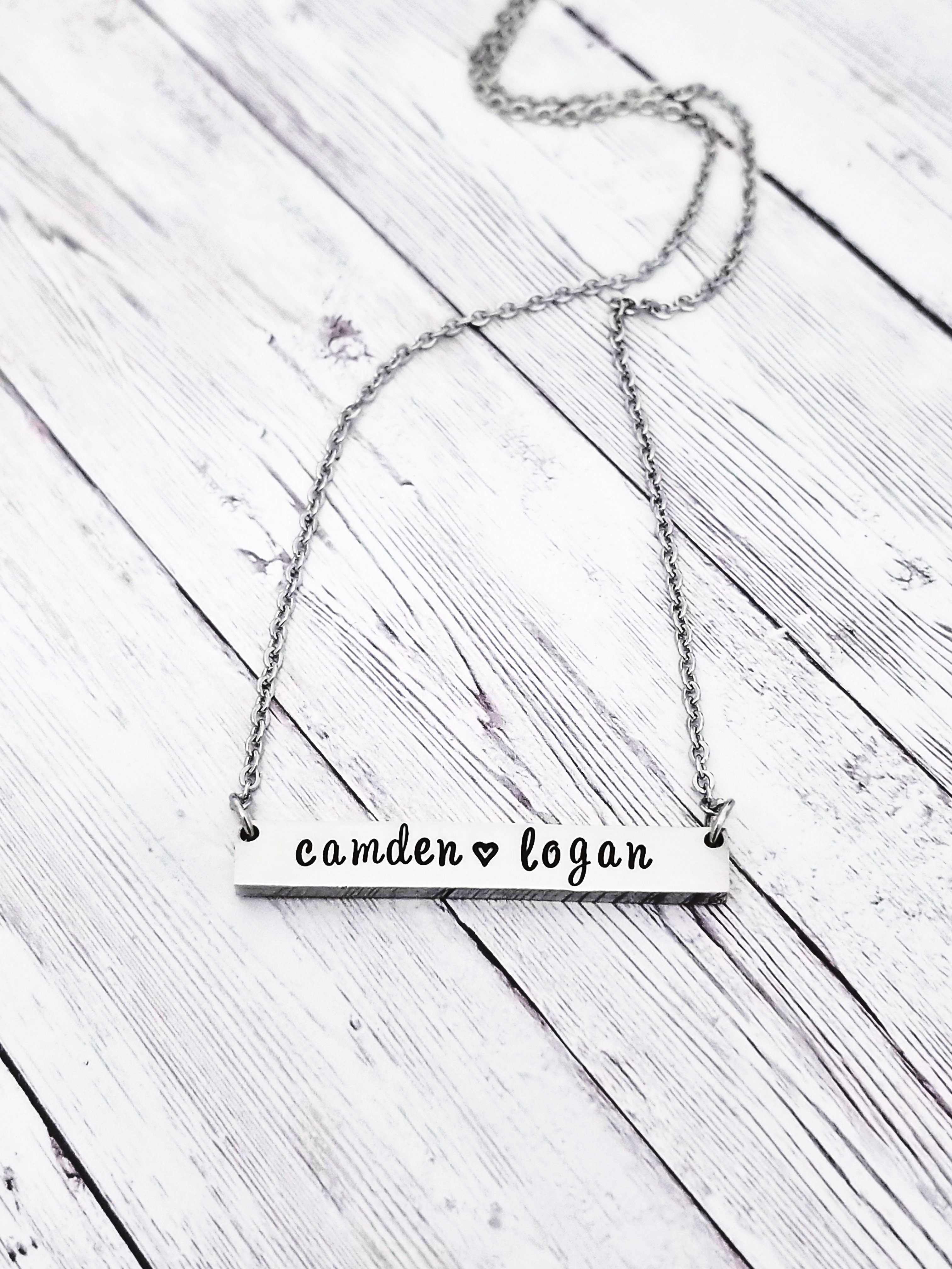 Name bar Necklace, custom hand stamped Necklace, Personalized Necklace, Silver Bar Necklace, Rose Gold Bar Necklace, Silver Name Necklace