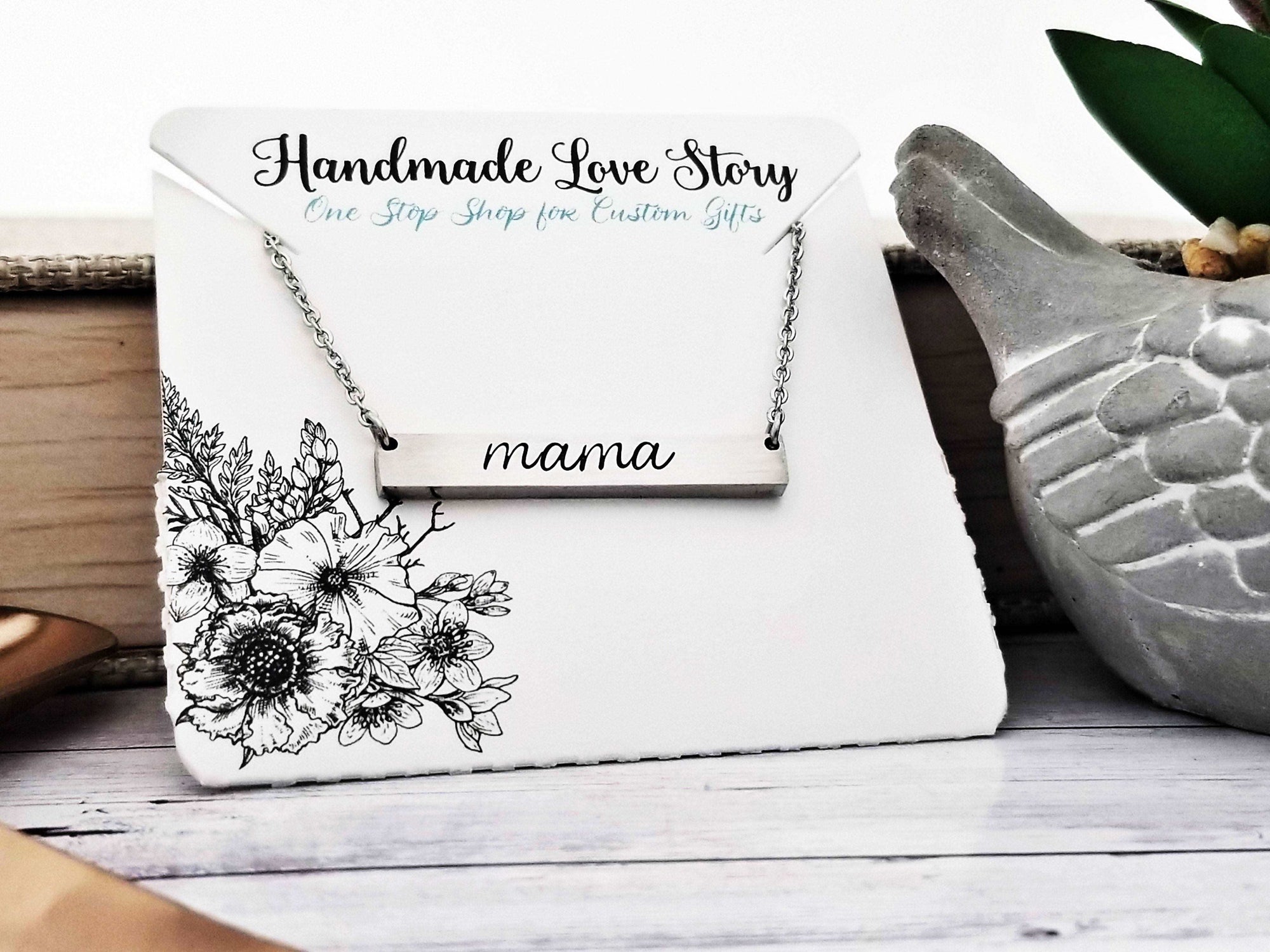 Custom hand stamped Necklace, Personalized Necklace, Silver Bar Necklace, Rose Gold Bar Necklace