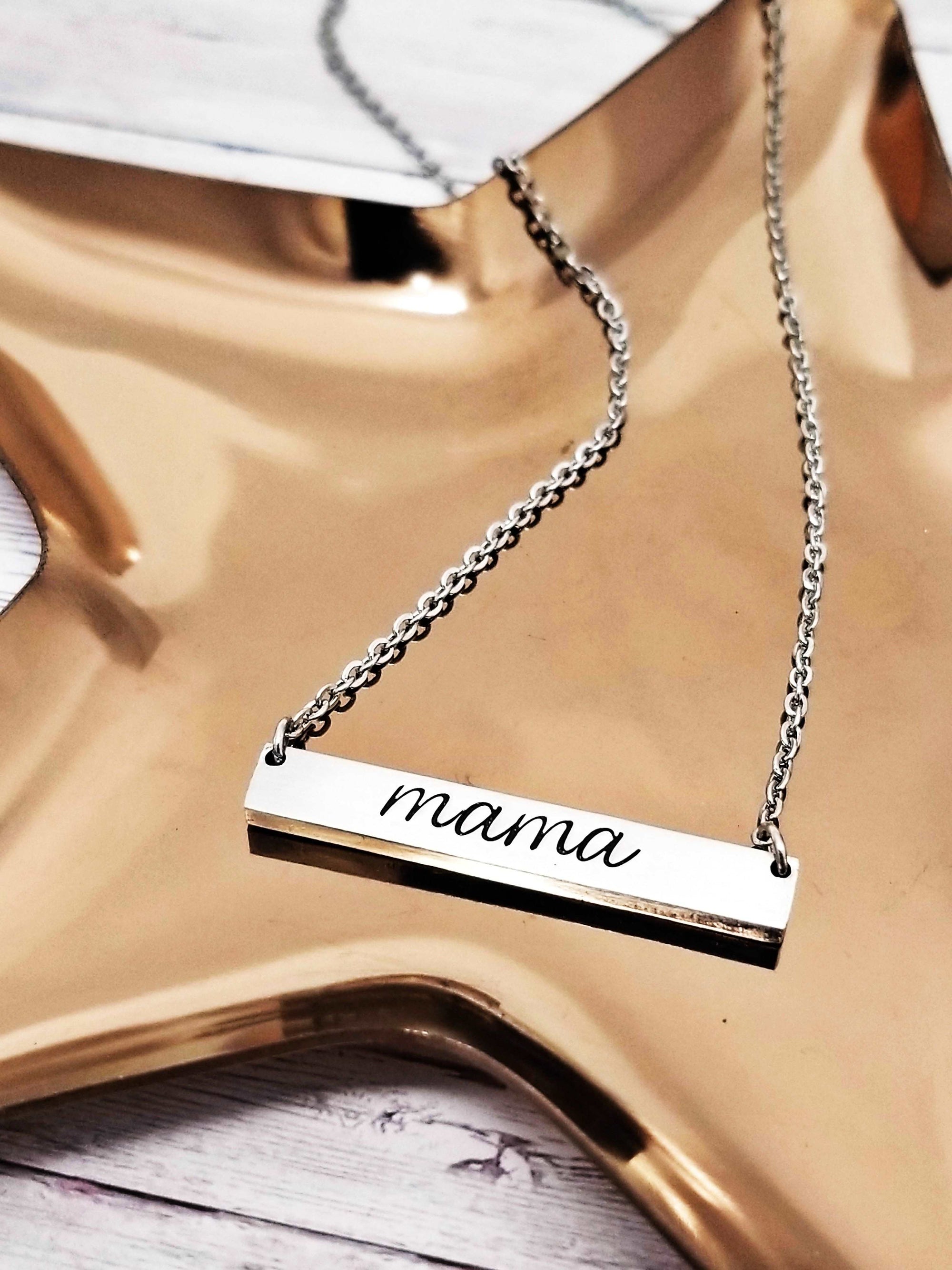 Custom hand stamped Necklace, Personalized Necklace, Silver Bar Necklace, Rose Gold Bar Necklace