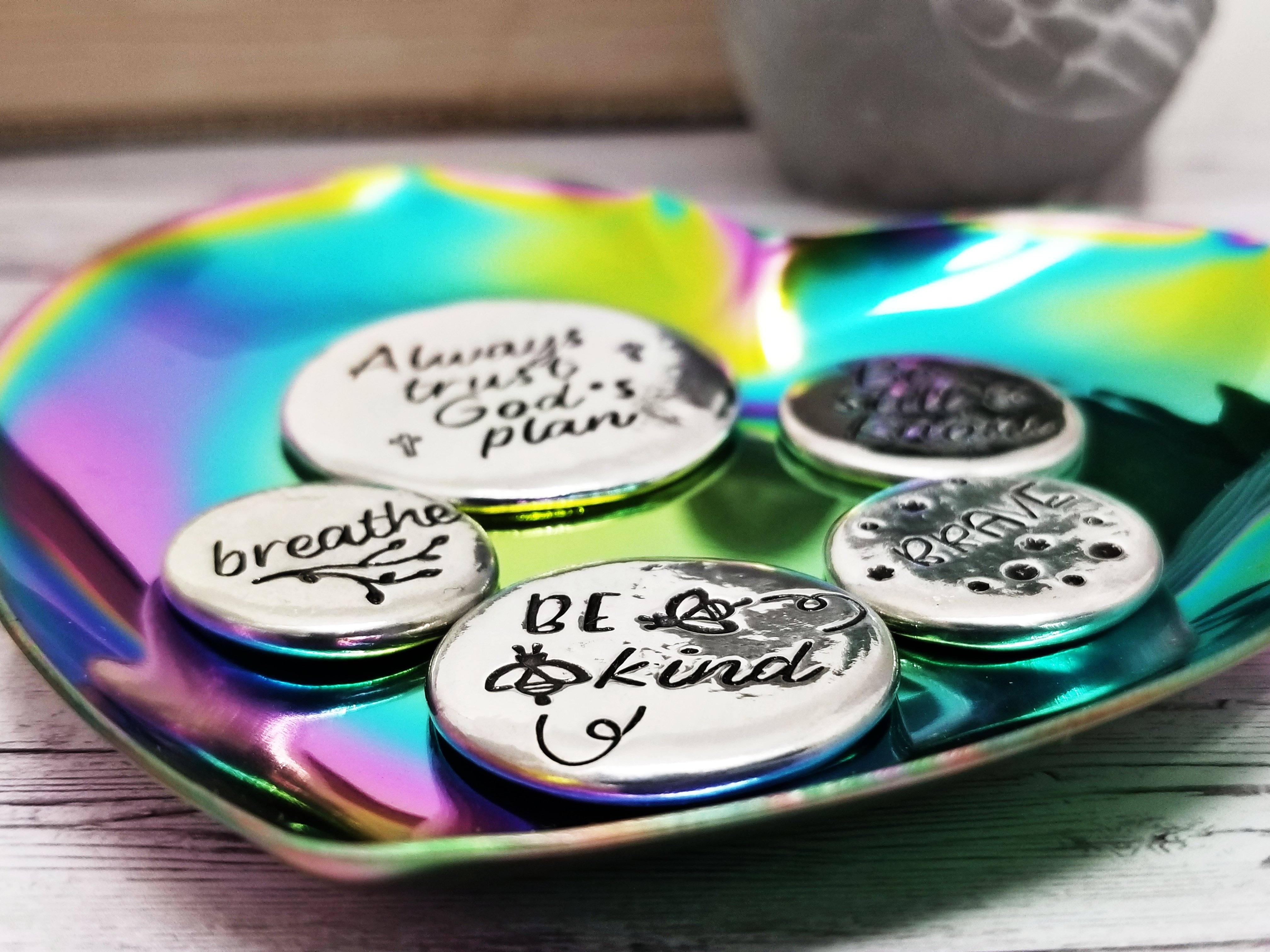 Pocket Pebbles, Manifestation Reminder, Love Token, Hand Stamped Worry Stone, Pewter Pocket Pebble, Strength Stone, Affirmations Token